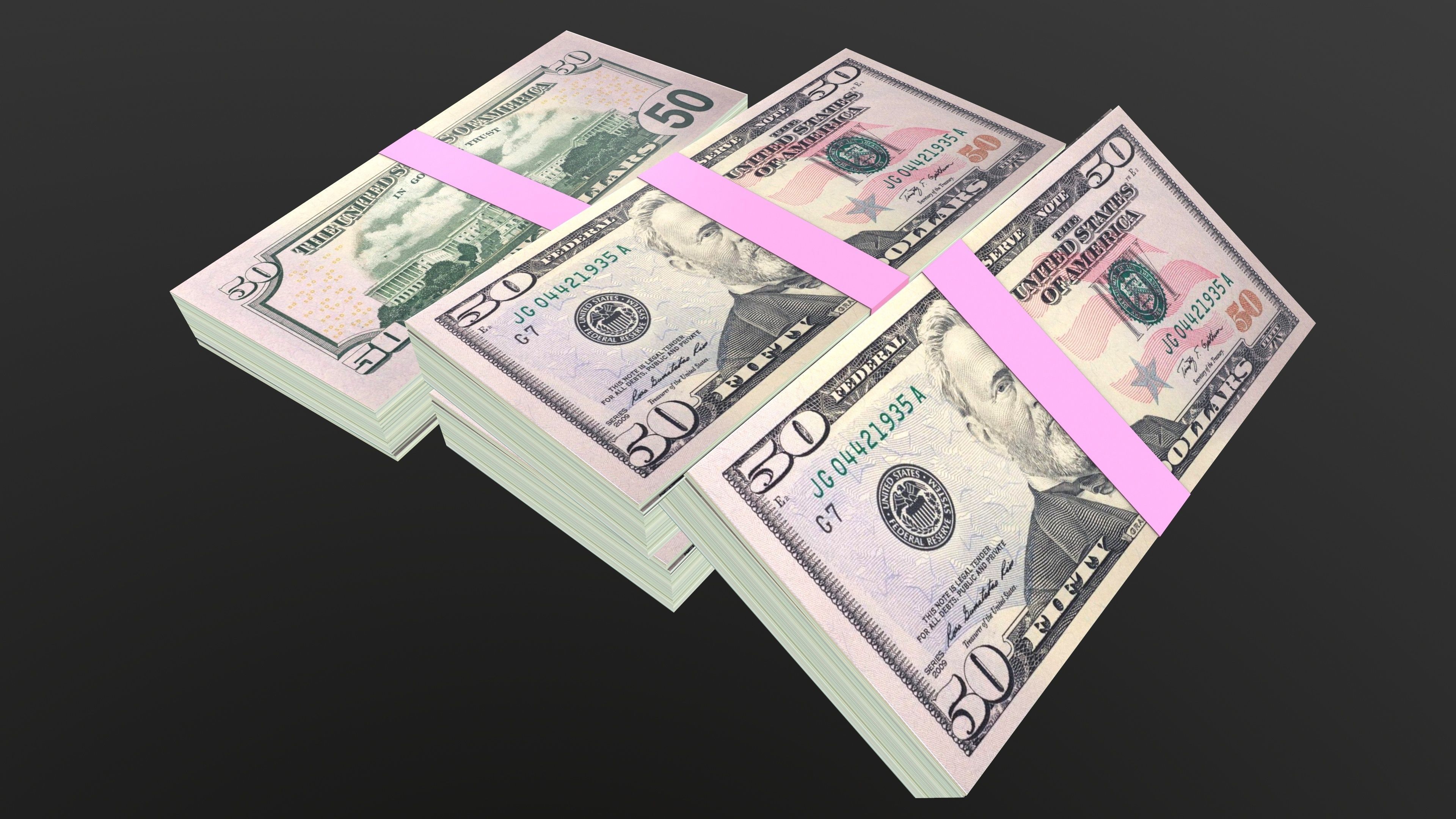 50 Dollar Note Currency Bundle AR VR PBR Low-poly 3D model_13
