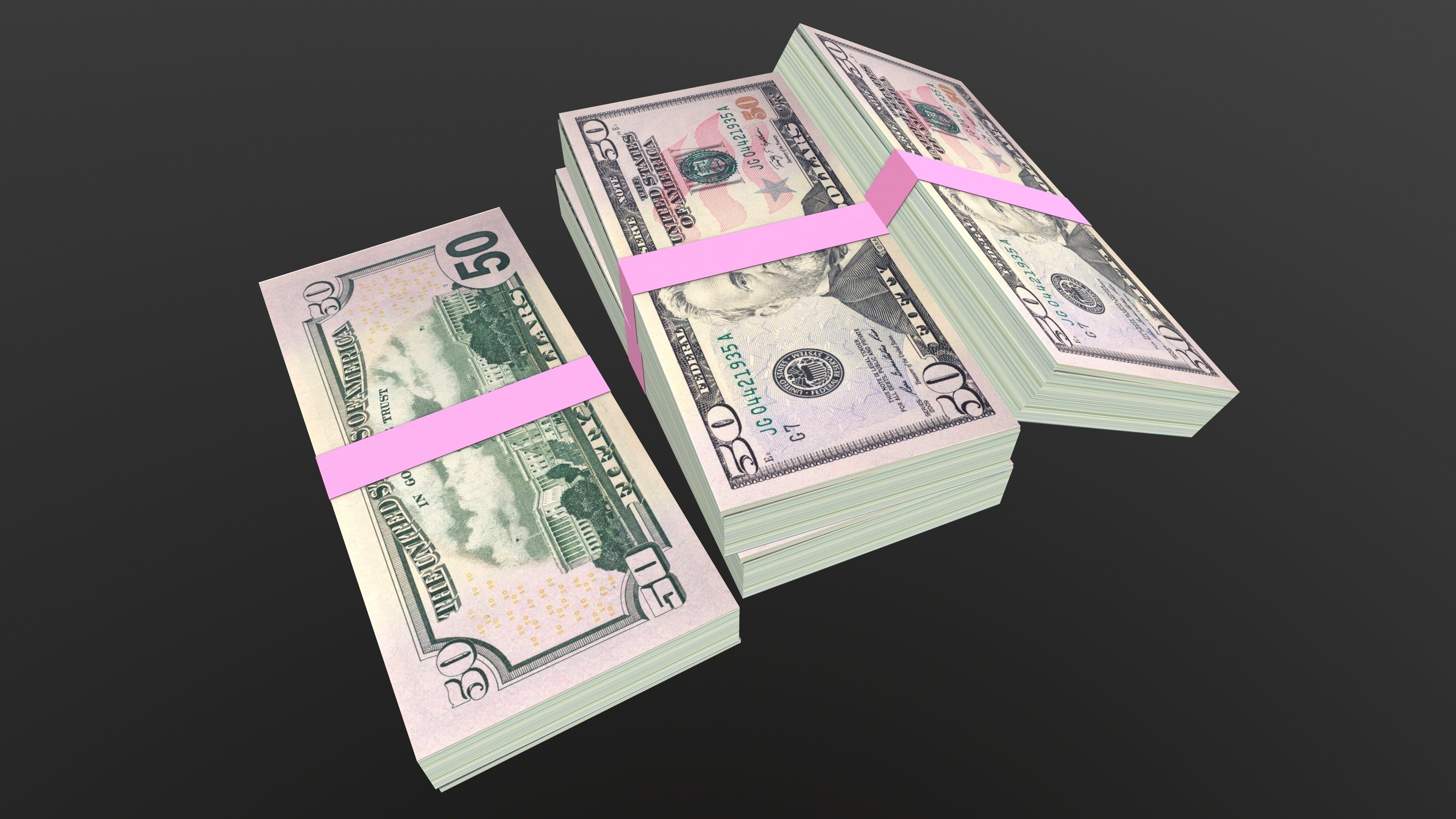 50 Dollar Note Currency Bundle AR VR PBR Low-poly 3D model_10