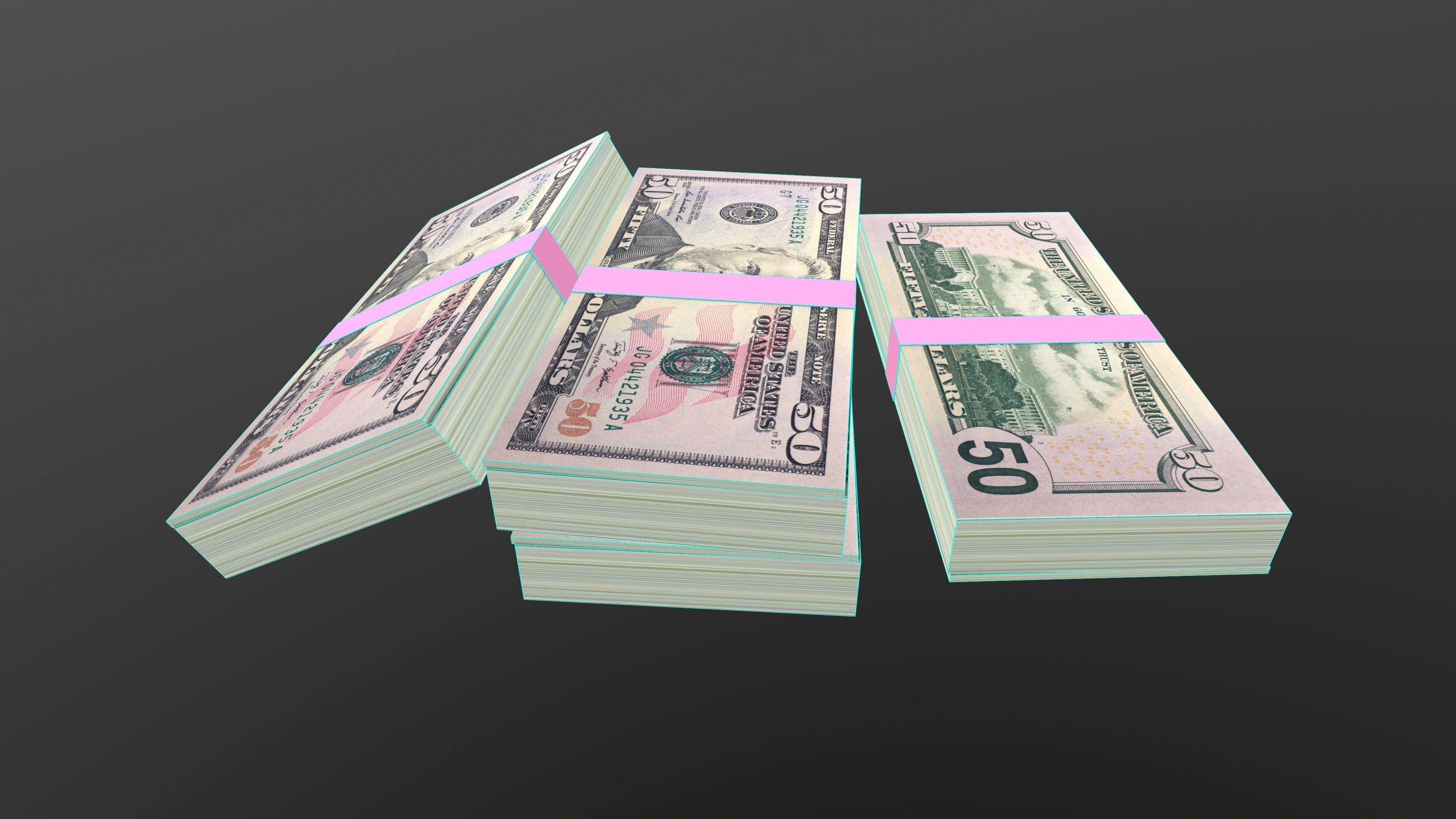 50 Dollar Note Currency Bundle AR VR PBR Low-poly 3D model_16