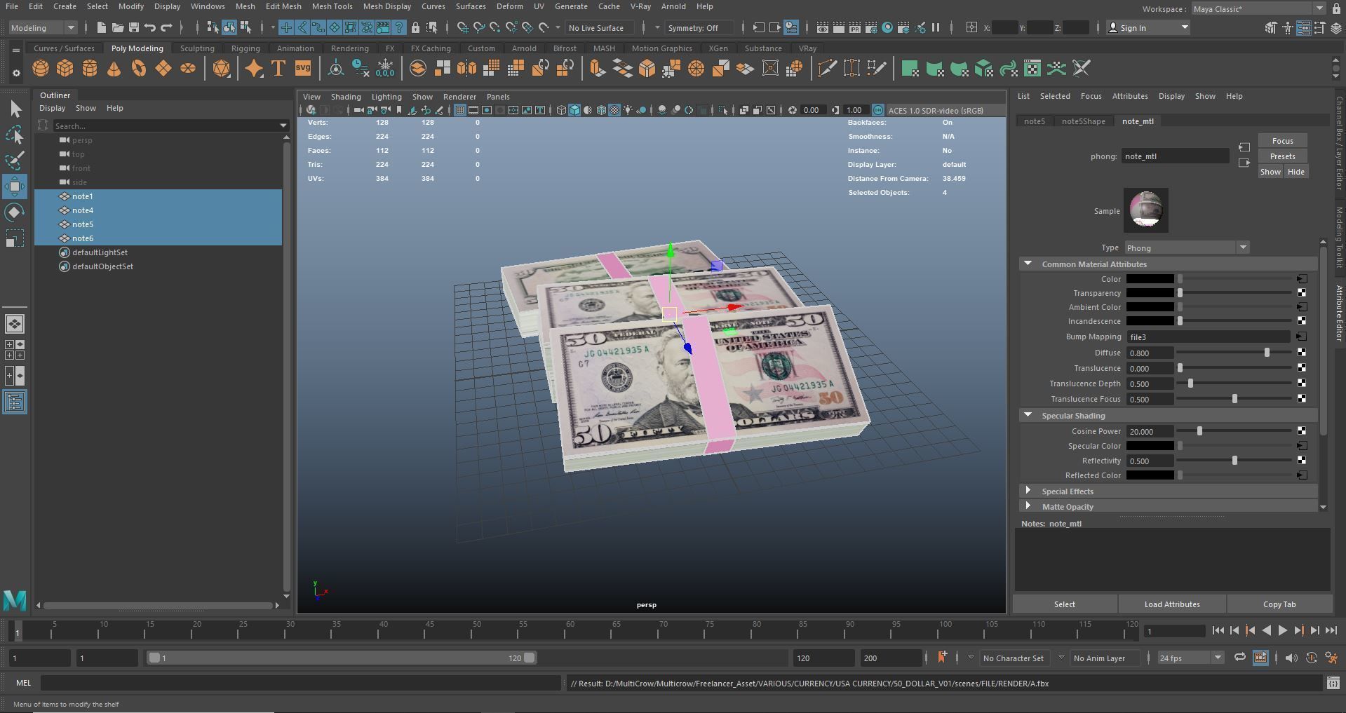 50 Dollar Note Currency Bundle AR VR PBR Low-poly 3D model_18