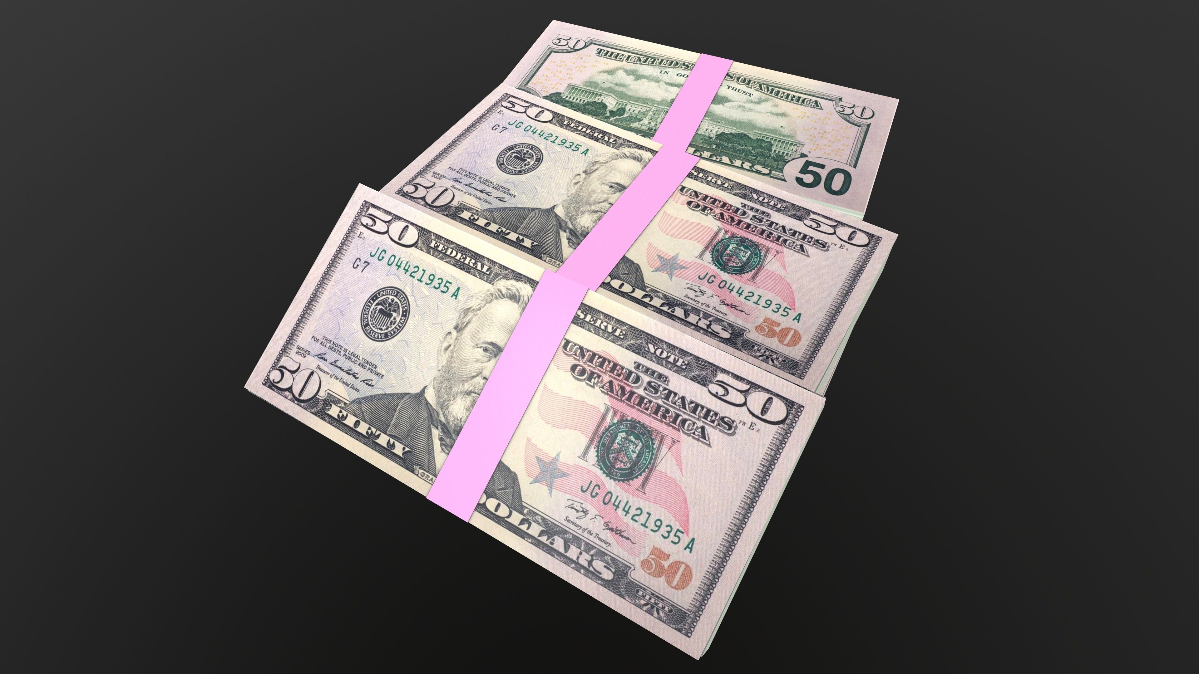 50 Dollar Note Currency Bundle AR VR PBR Low-poly 3D model_2