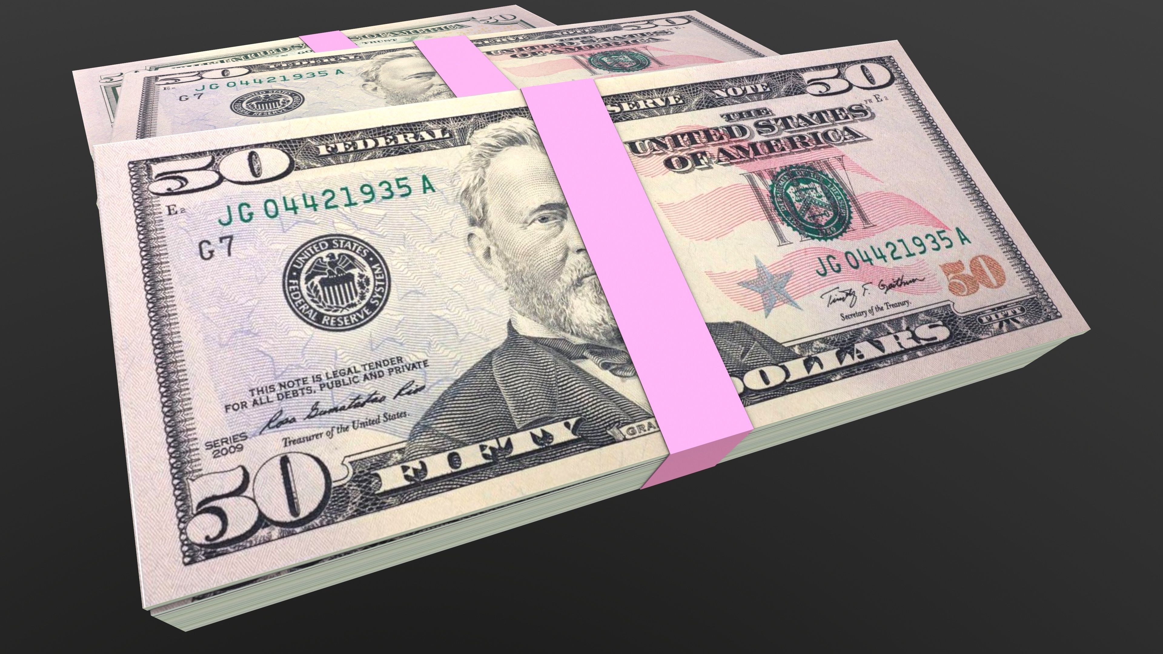 50 Dollar Note Currency Bundle AR VR PBR Low-poly 3D model_14