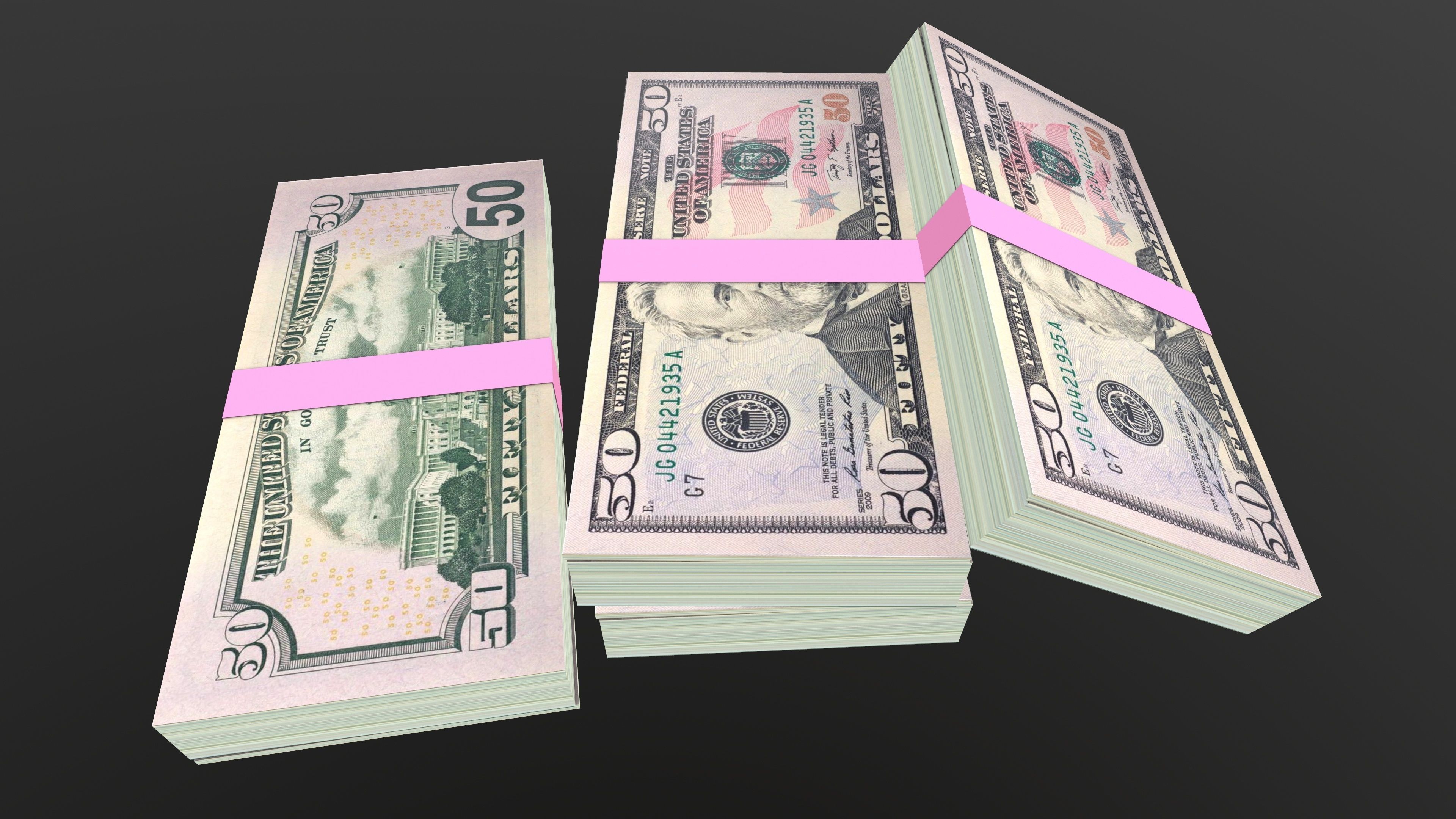 50 Dollar Note Currency Bundle AR VR PBR Low-poly 3D model_11
