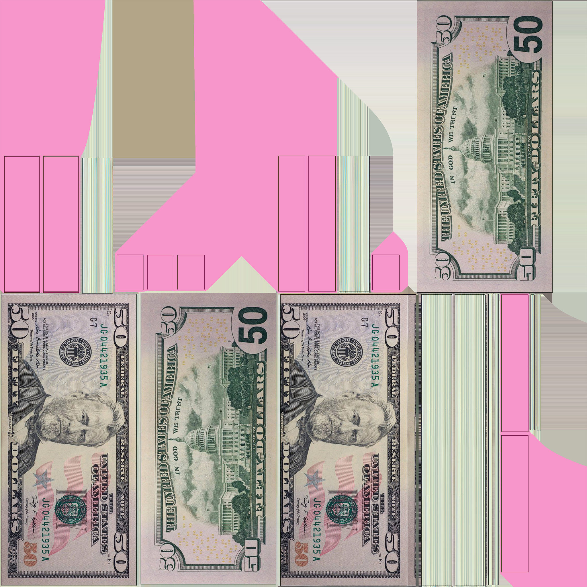 50 Dollar Note Currency Bundle AR VR PBR Low-poly 3D model_17