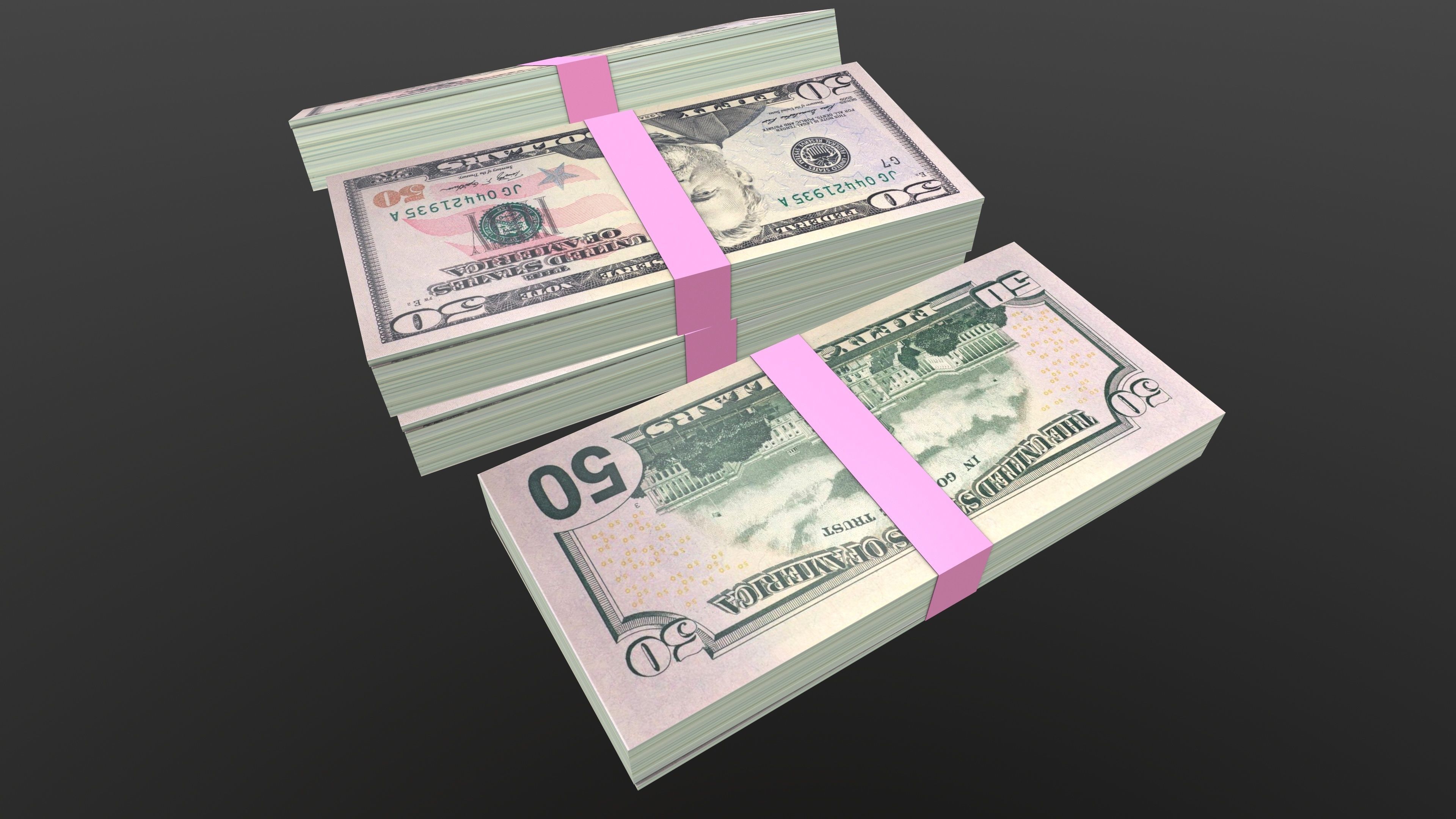 50 Dollar Note Currency Bundle AR VR PBR Low-poly 3D model_7