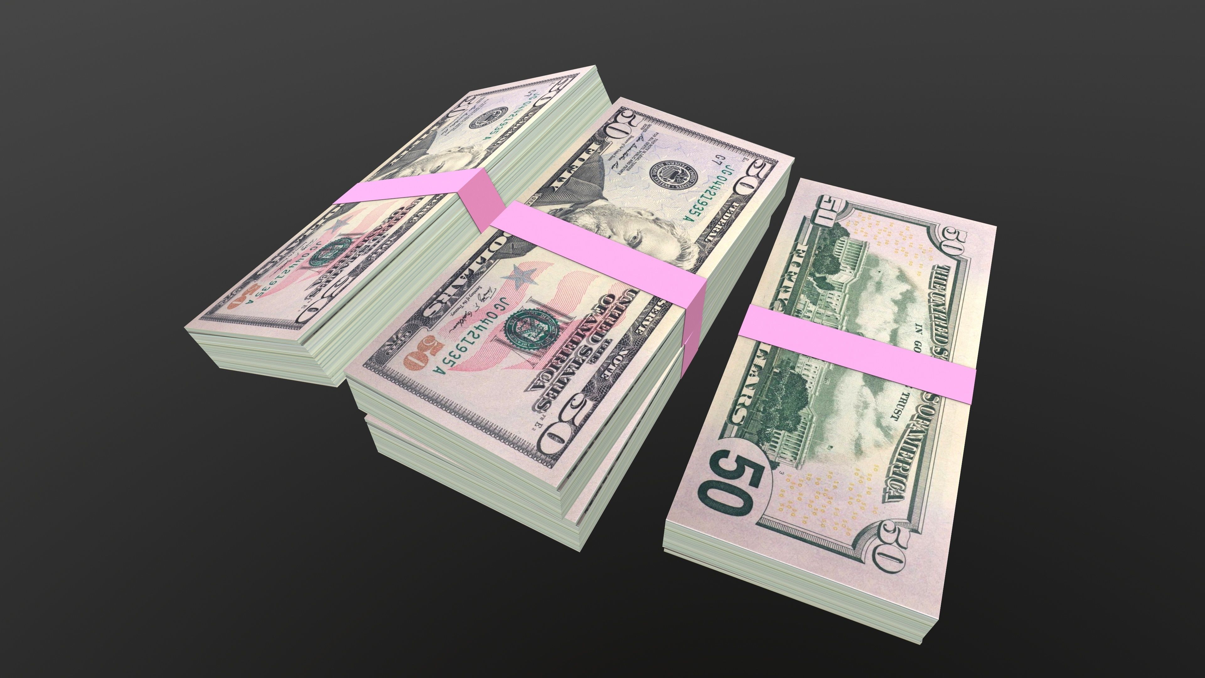 50 Dollar Note Currency Bundle AR VR PBR Low-poly 3D model_6