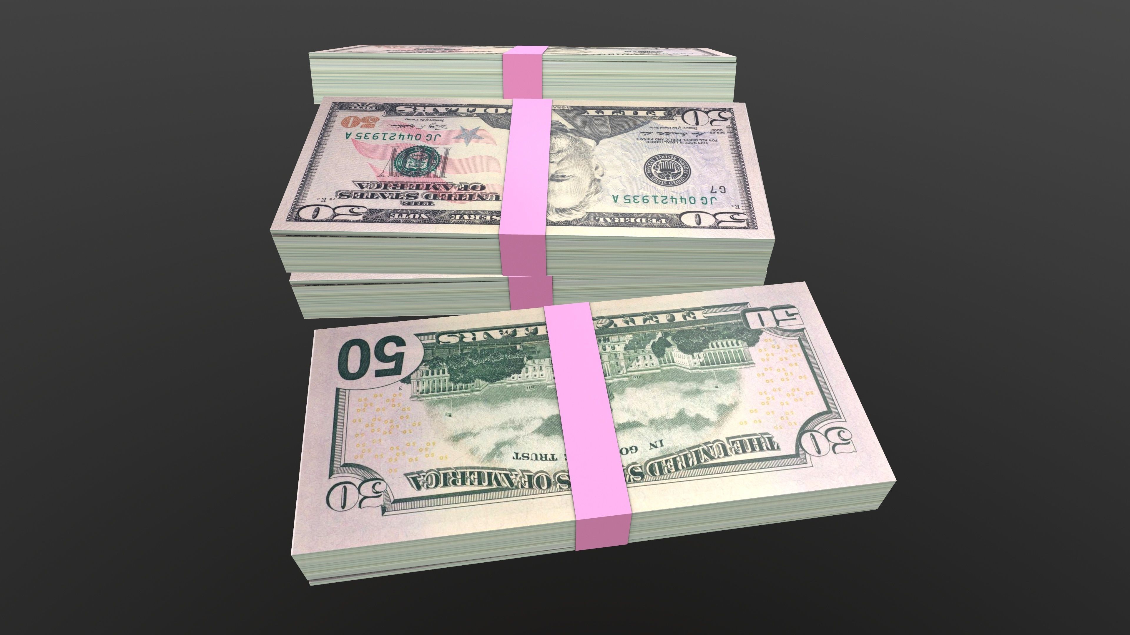 50 Dollar Note Currency Bundle AR VR PBR Low-poly 3D model_8
