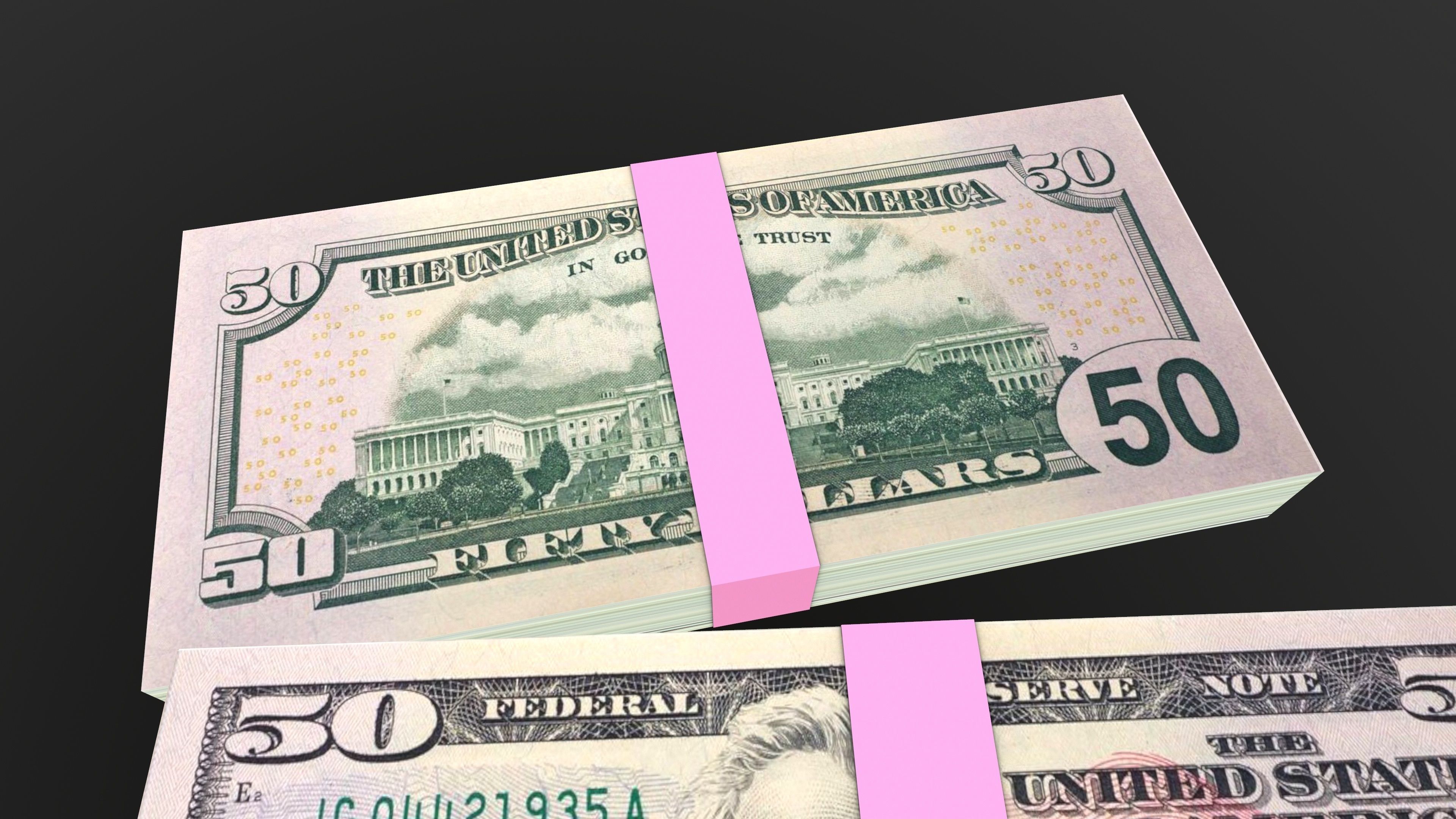 50 Dollar Note Currency Bundle AR VR PBR Low-poly 3D model_15