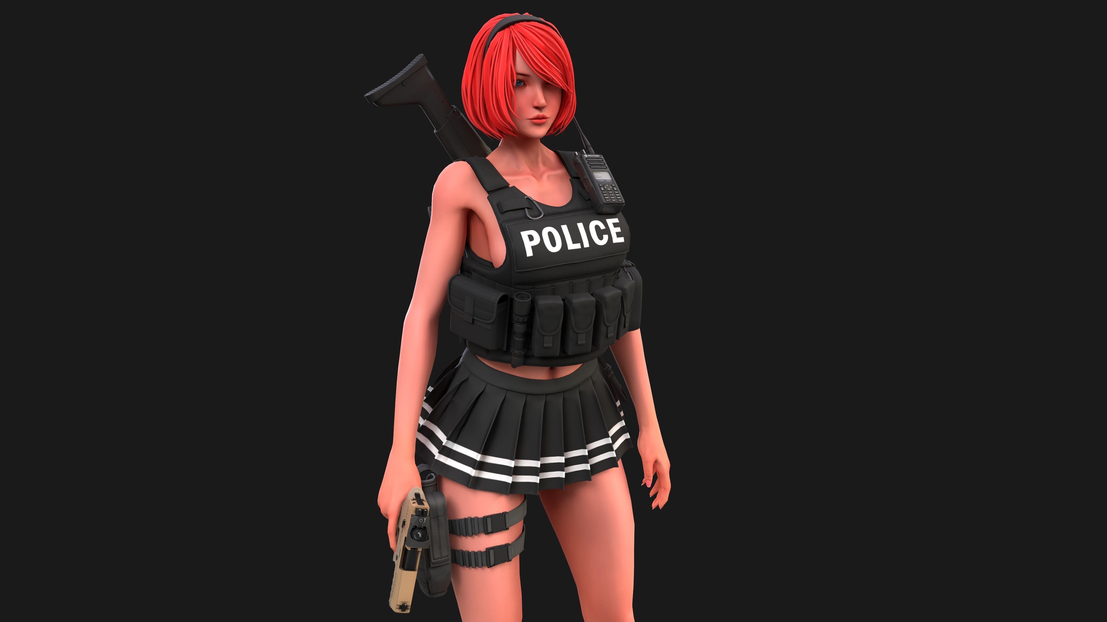 Military Girl Low-poly 3D model_10
