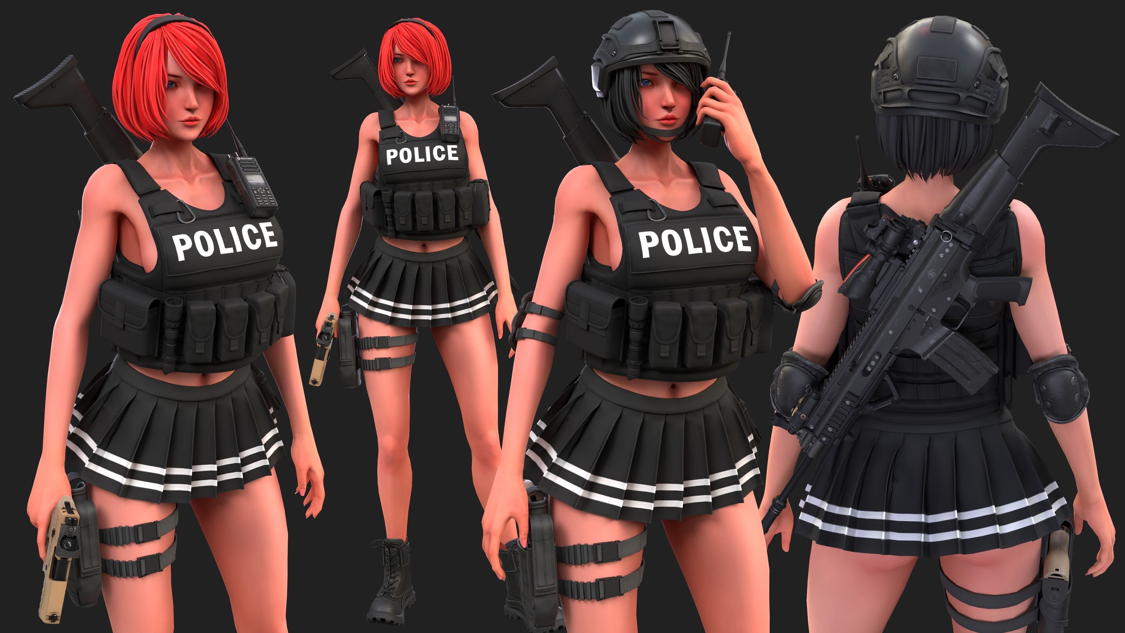 Military Girl Low-poly 3D model_4