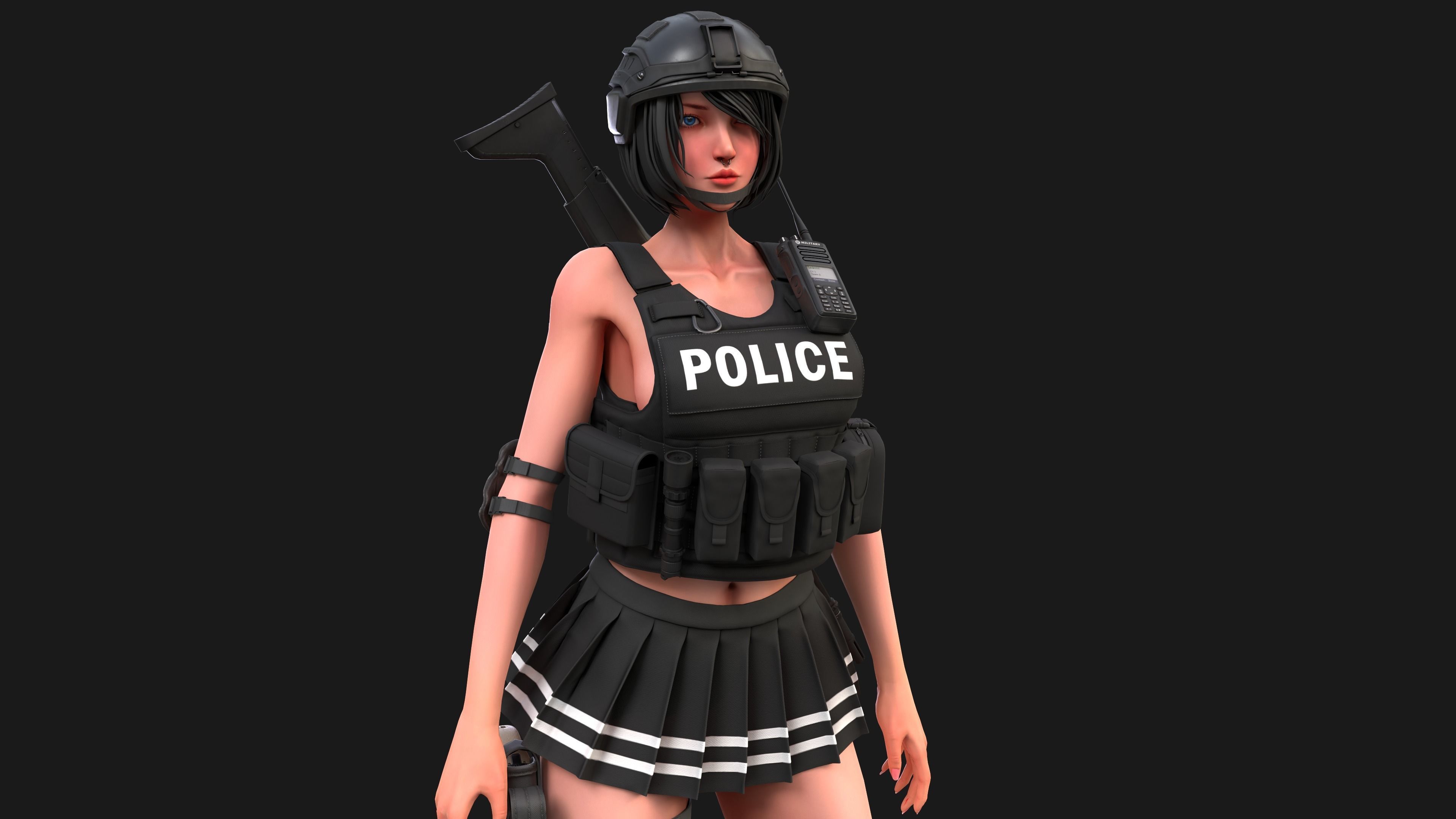 Military Girl Low-poly 3D model_12