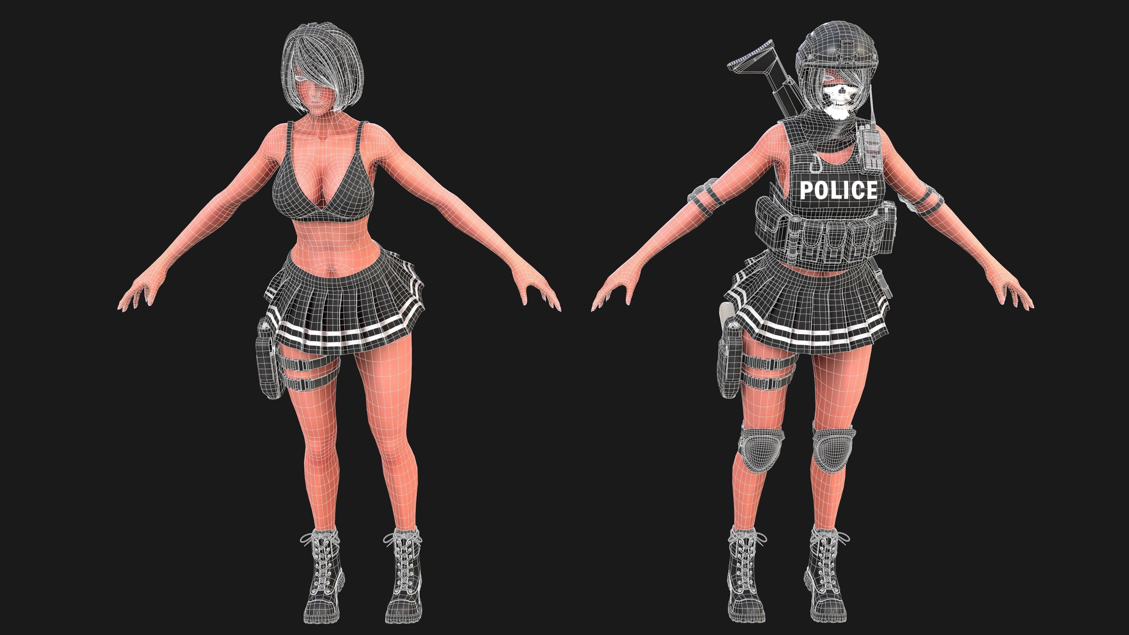 Military Girl Low-poly 3D model_8
