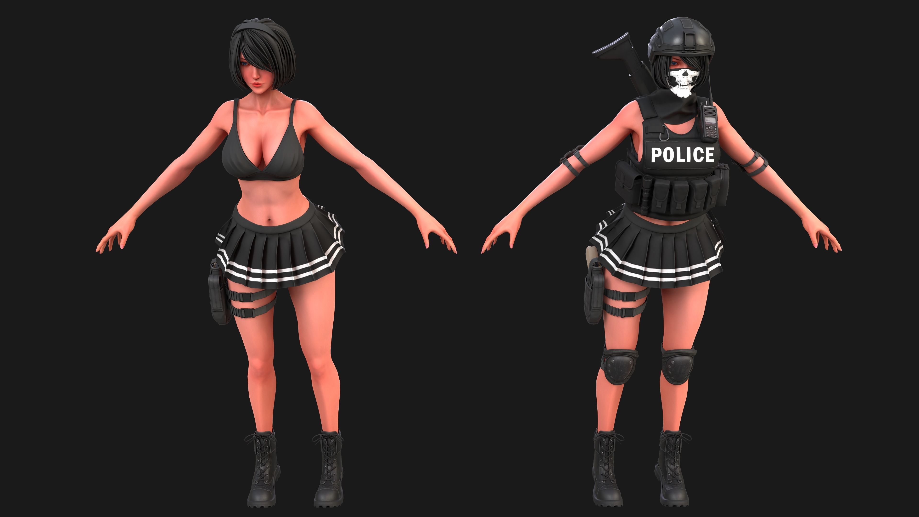 Military Girl Low-poly 3D model_5