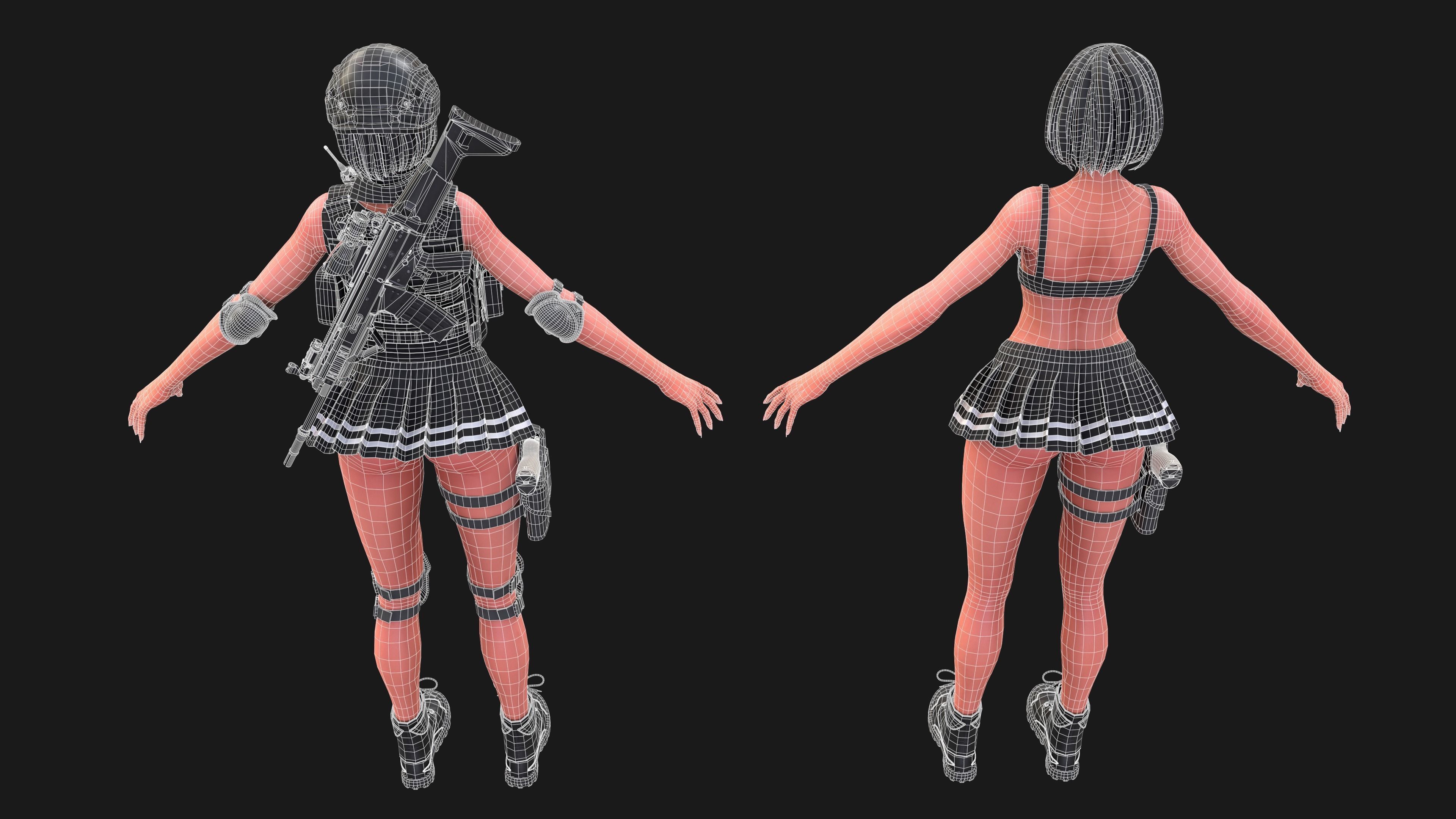 Military Girl Low-poly 3D model_7