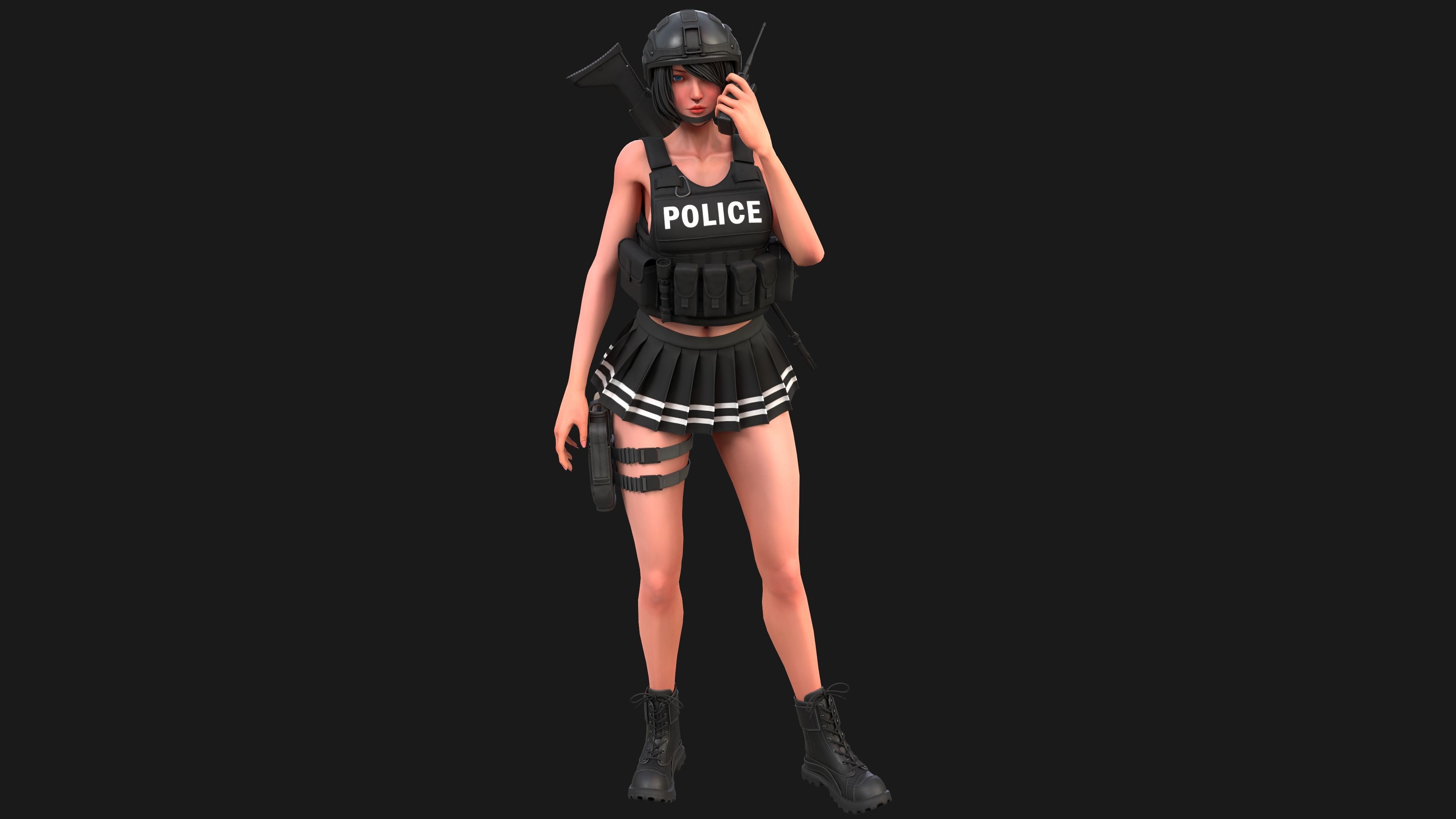 Military Girl Low-poly 3D model_14