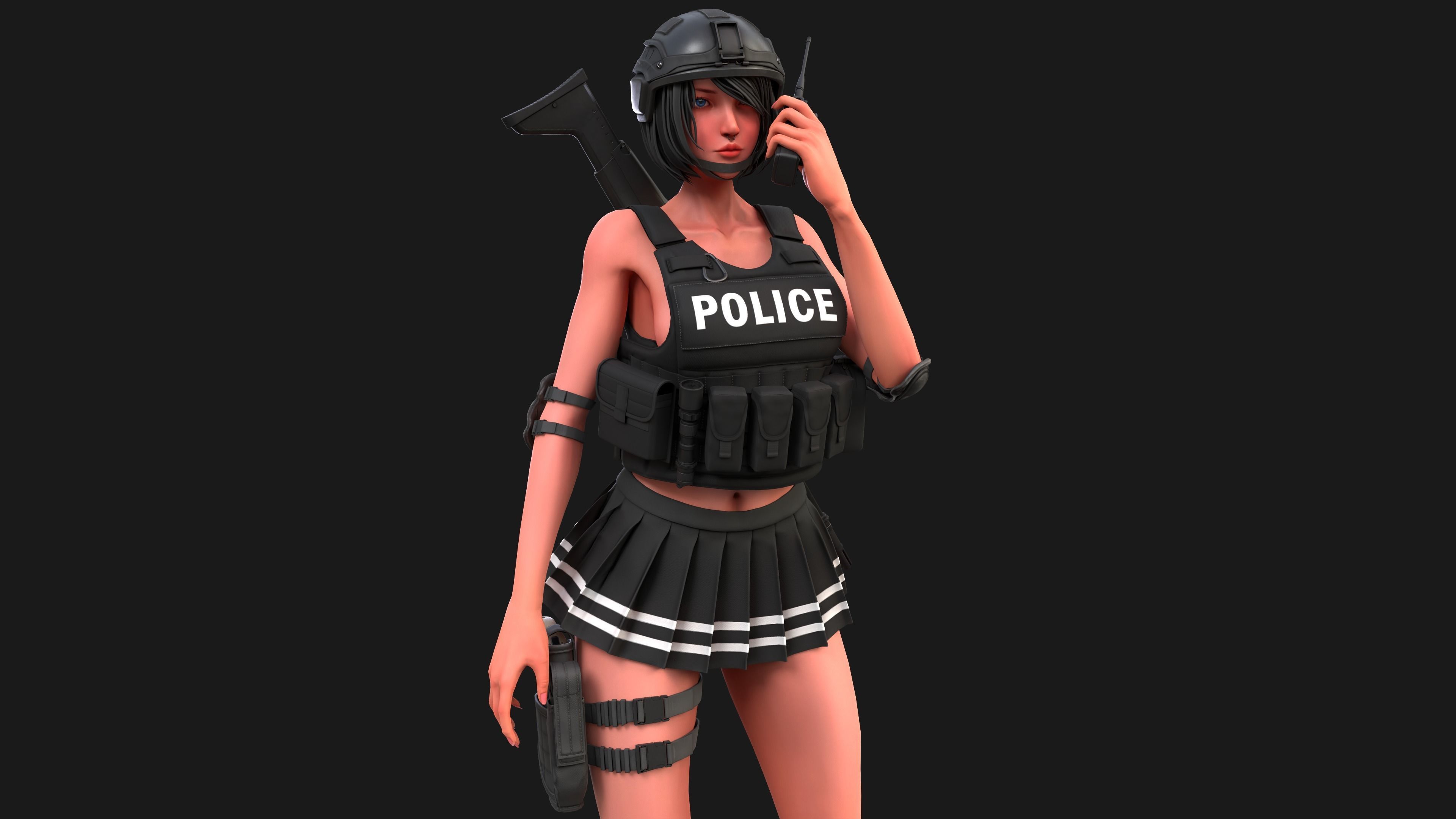 Military Girl Low-poly 3D model_11