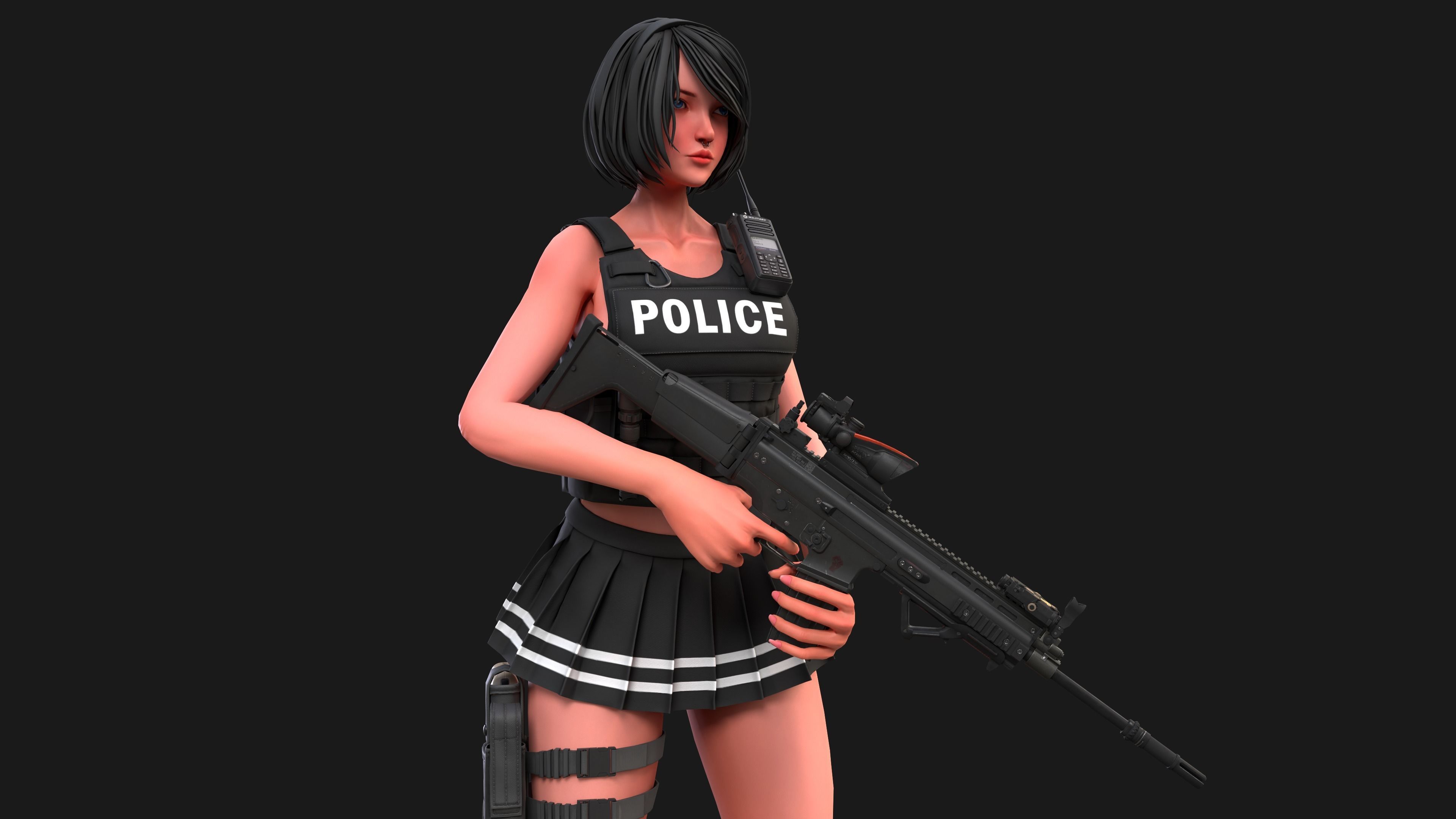 Military Girl Low-poly 3D model_13