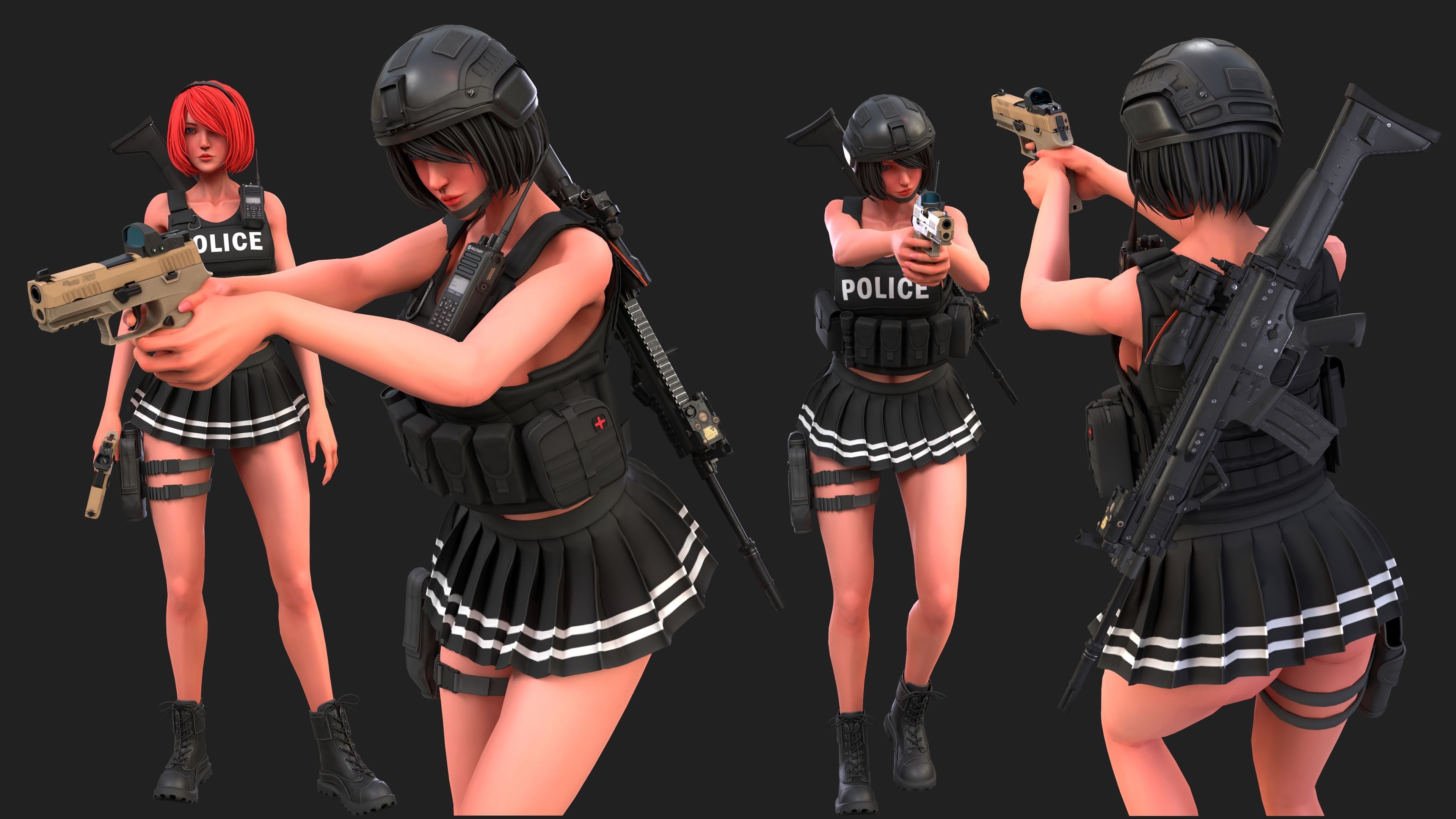 Military Girl Low-poly 3D model_2