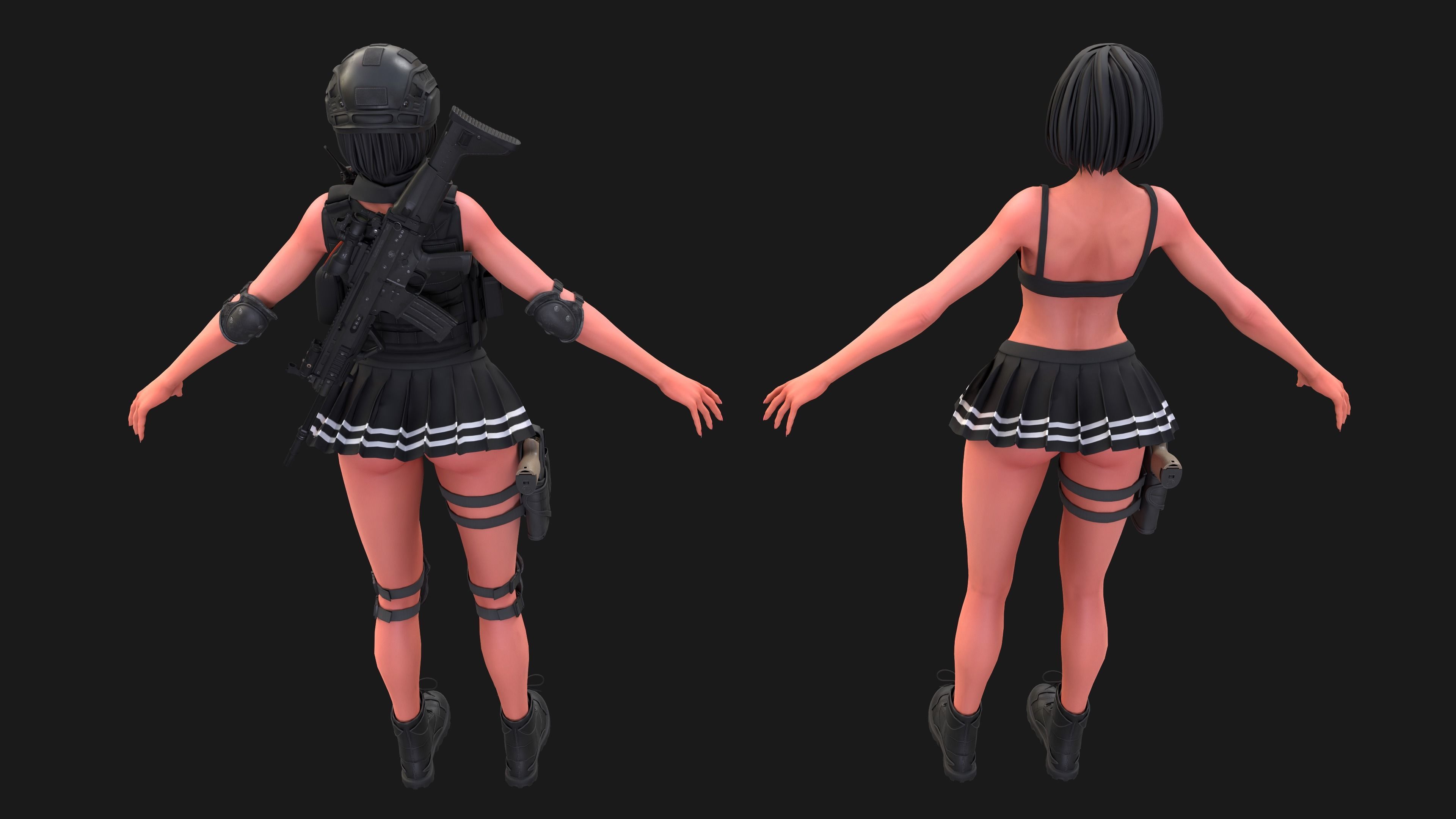 Military Girl Low-poly 3D model_6