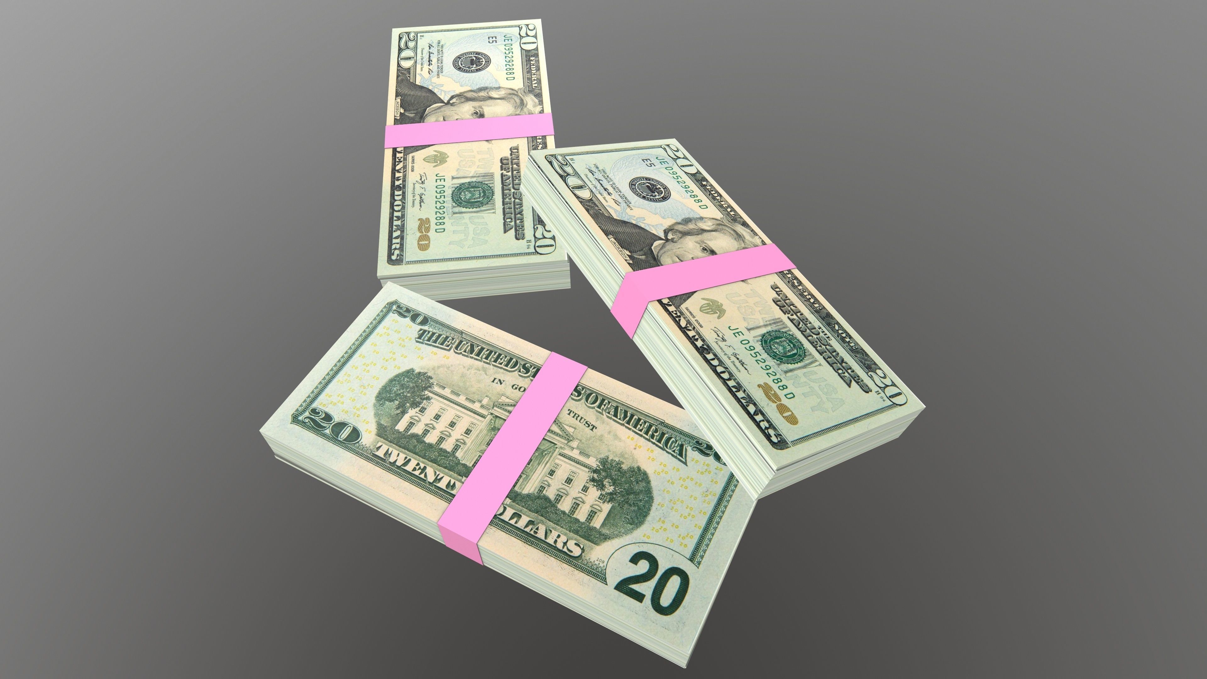 20 Dollar Note Currency Bundle AR VR PBR Low-poly 3D model_6