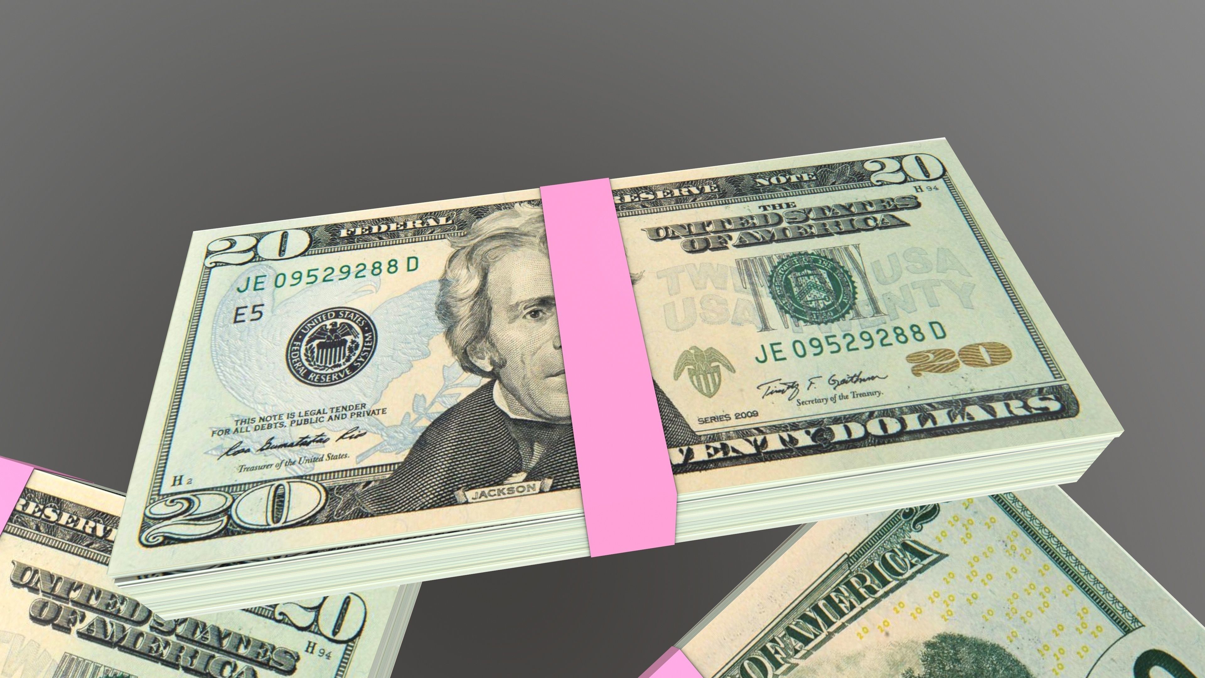 20 Dollar Note Currency Bundle AR VR PBR Low-poly 3D model_14