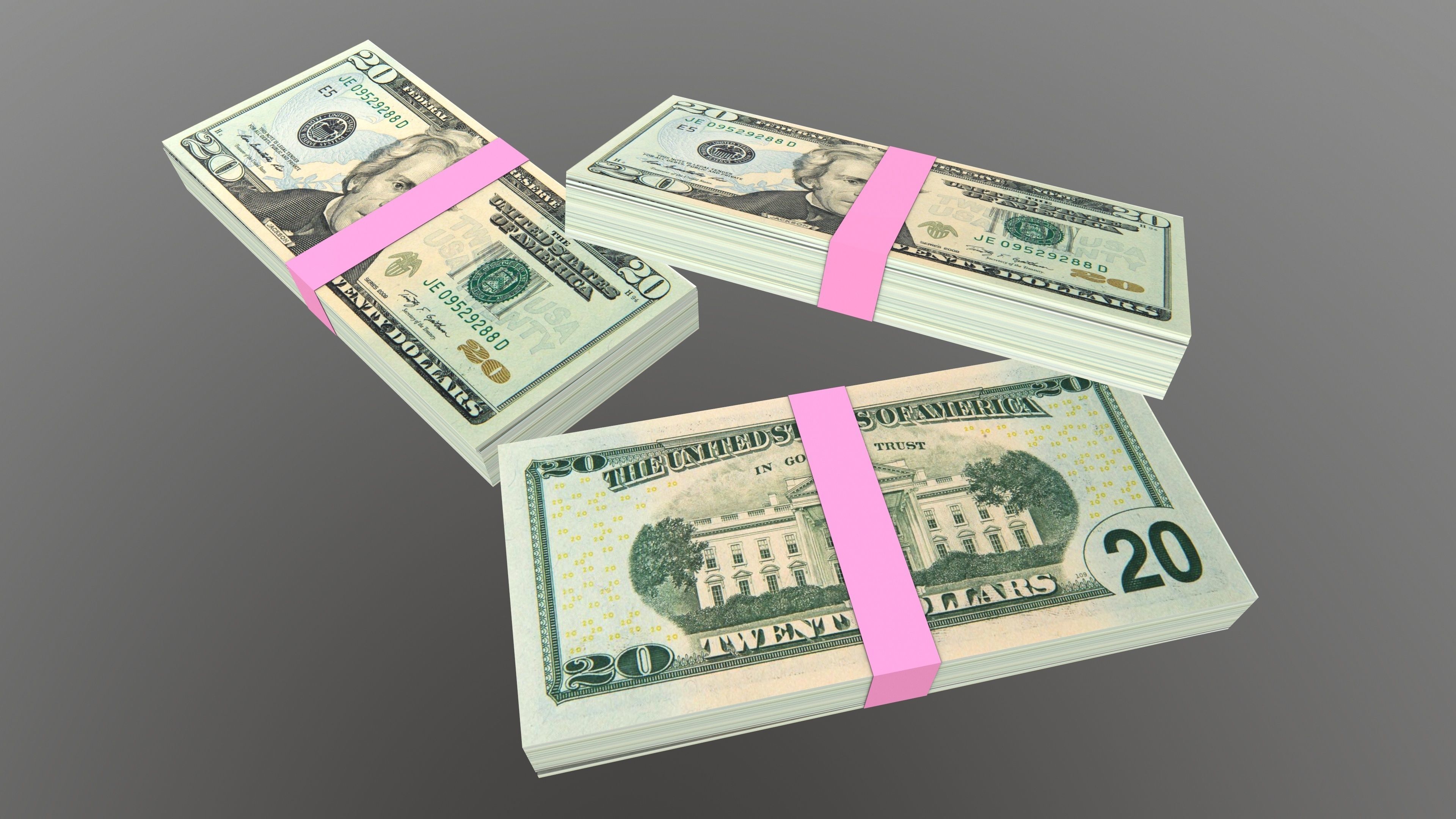 20 Dollar Note Currency Bundle AR VR PBR Low-poly 3D model_4