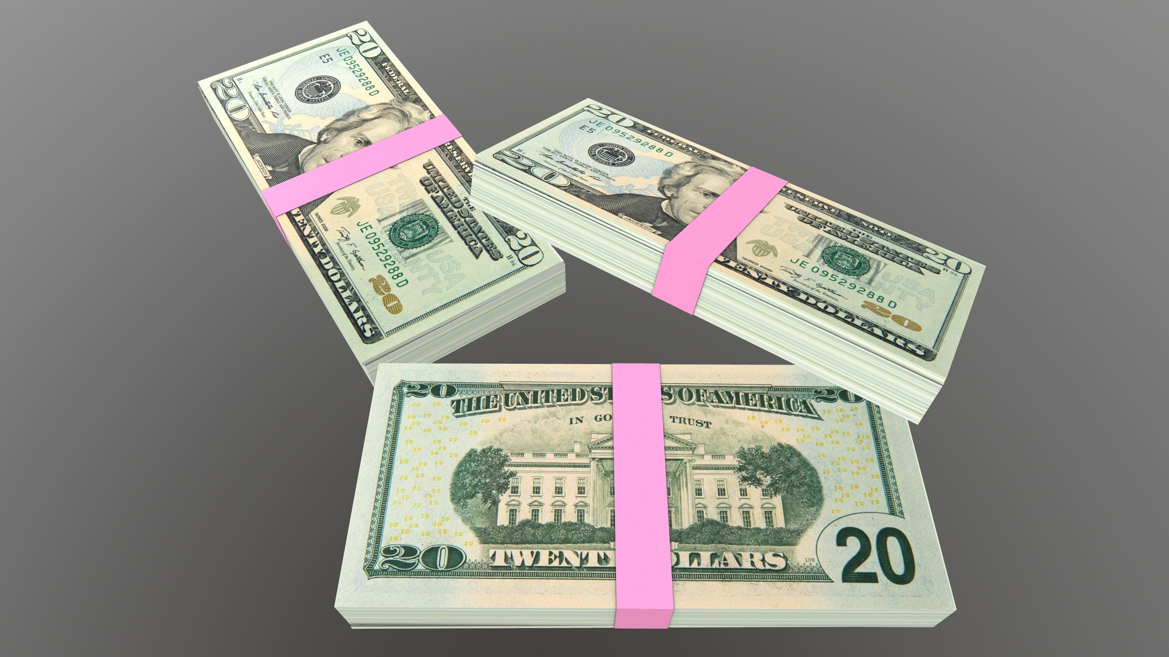 20 Dollar Note Currency Bundle AR VR PBR Low-poly 3D model_5
