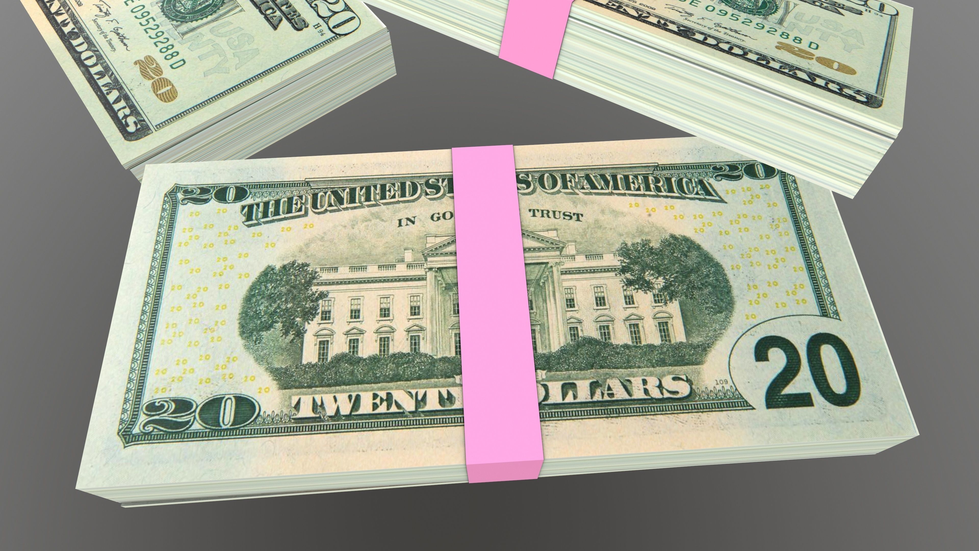 20 Dollar Note Currency Bundle AR VR PBR Low-poly 3D model_15