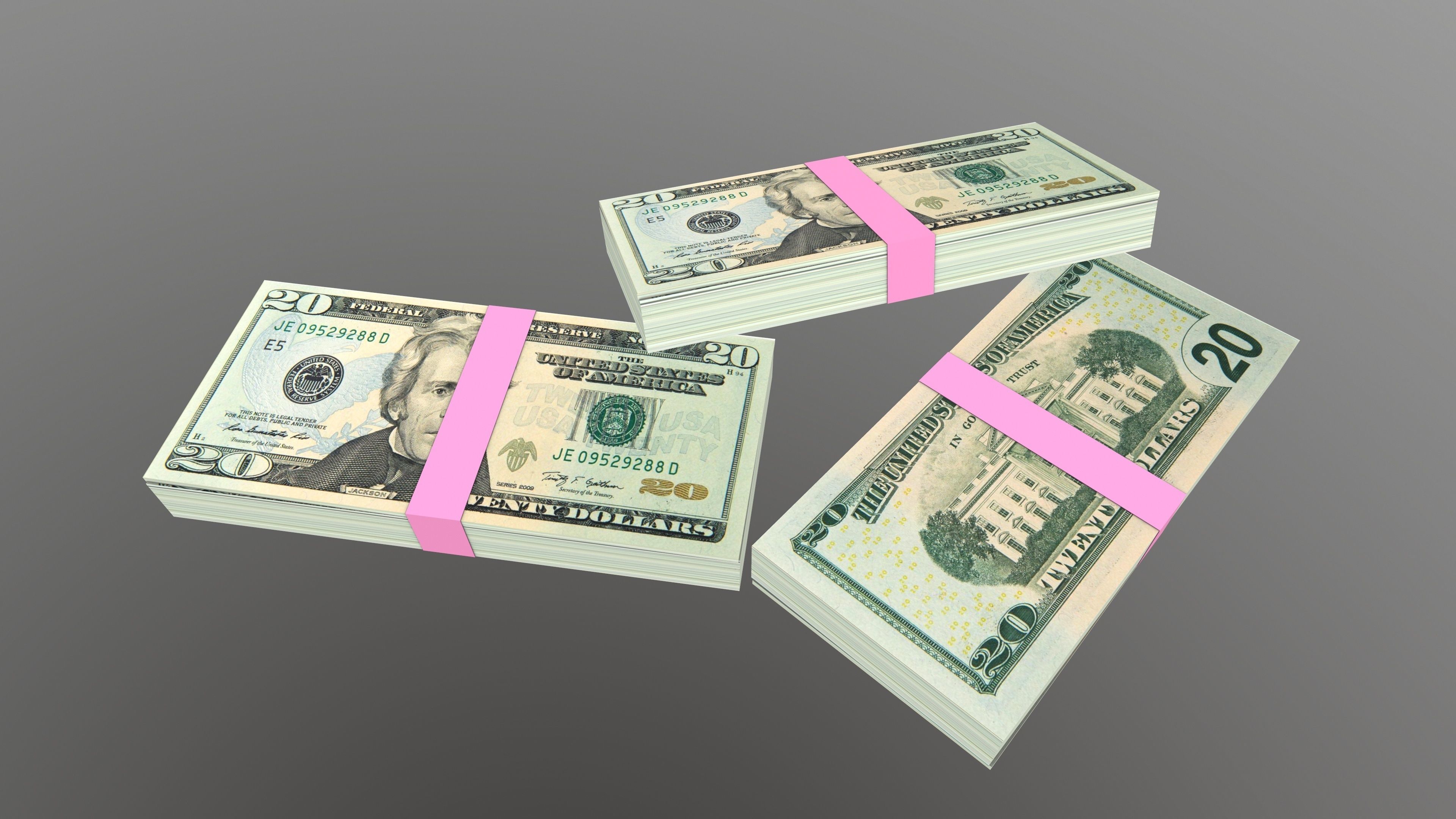 20 Dollar Note Currency Bundle AR VR PBR Low-poly 3D model_2