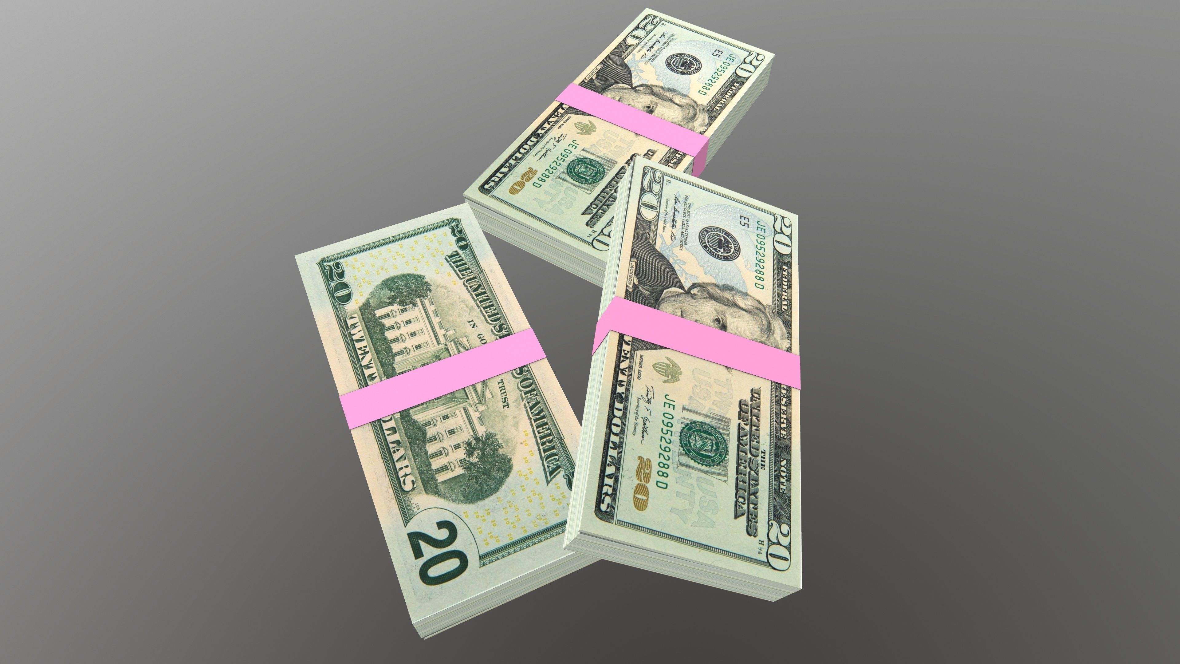 20 Dollar Note Currency Bundle AR VR PBR Low-poly 3D model_7