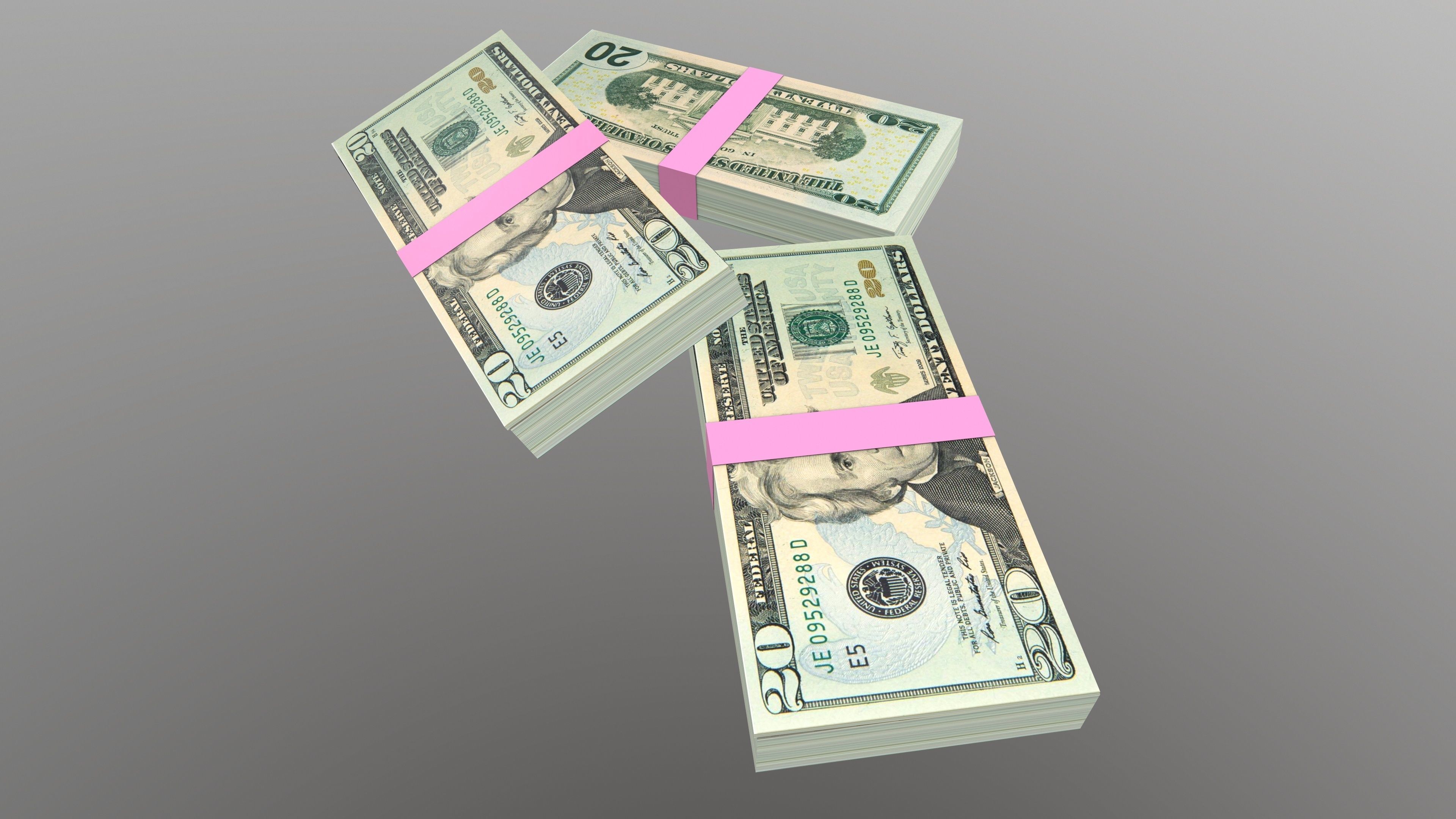 20 Dollar Note Currency Bundle AR VR PBR Low-poly 3D model_12