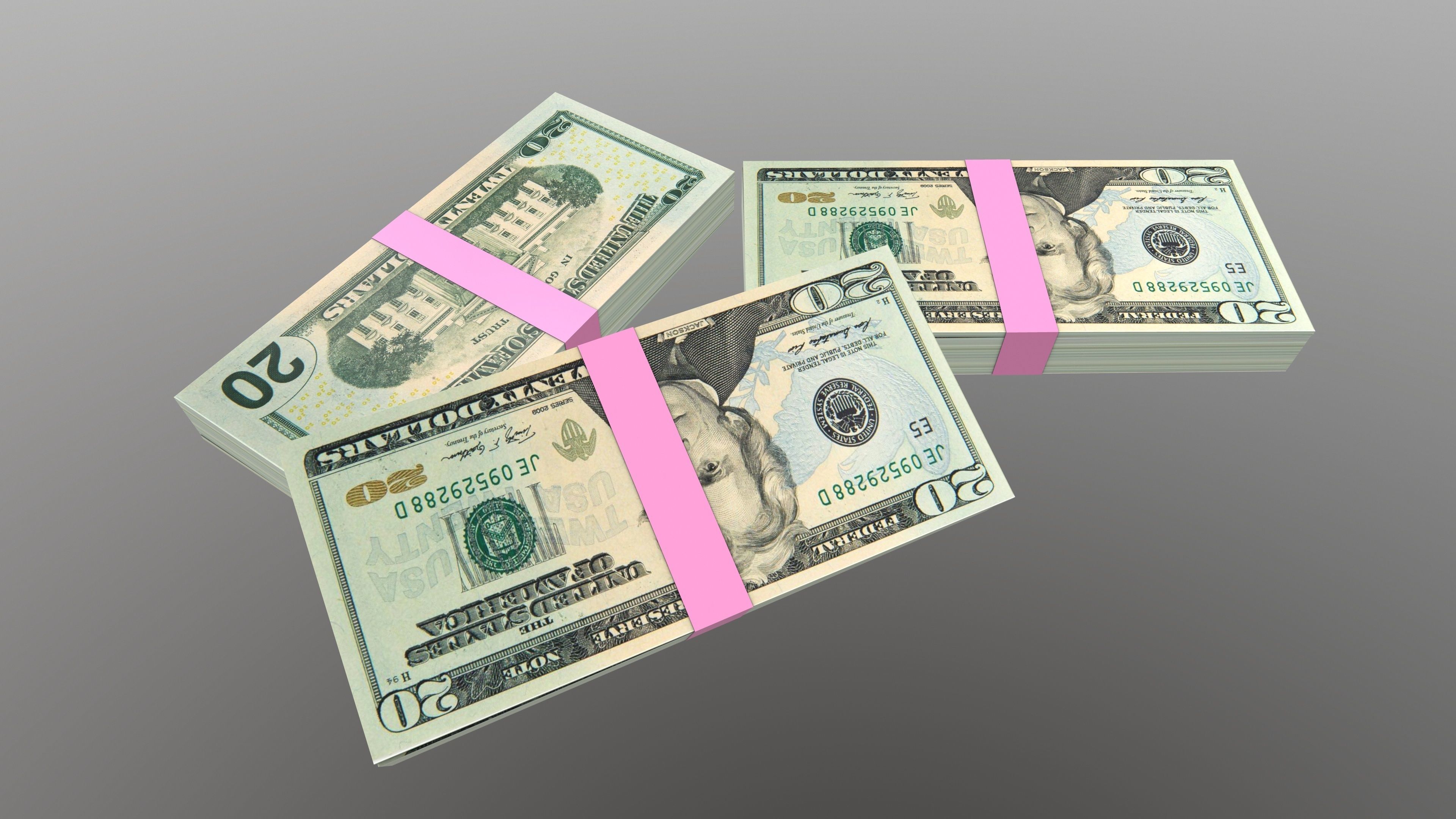 20 Dollar Note Currency Bundle AR VR PBR Low-poly 3D model_9