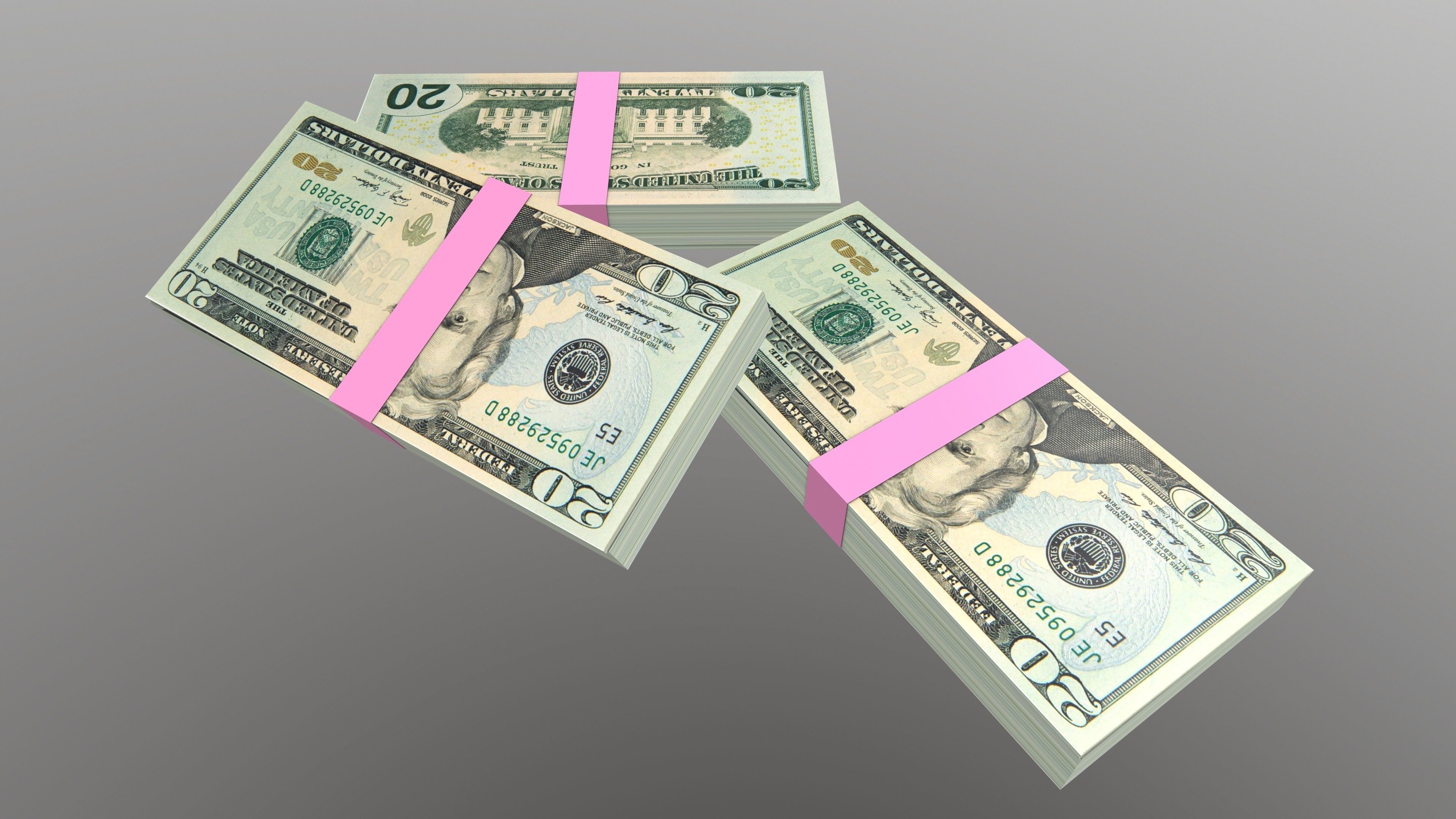 20 Dollar Note Currency Bundle AR VR PBR Low-poly 3D model_11