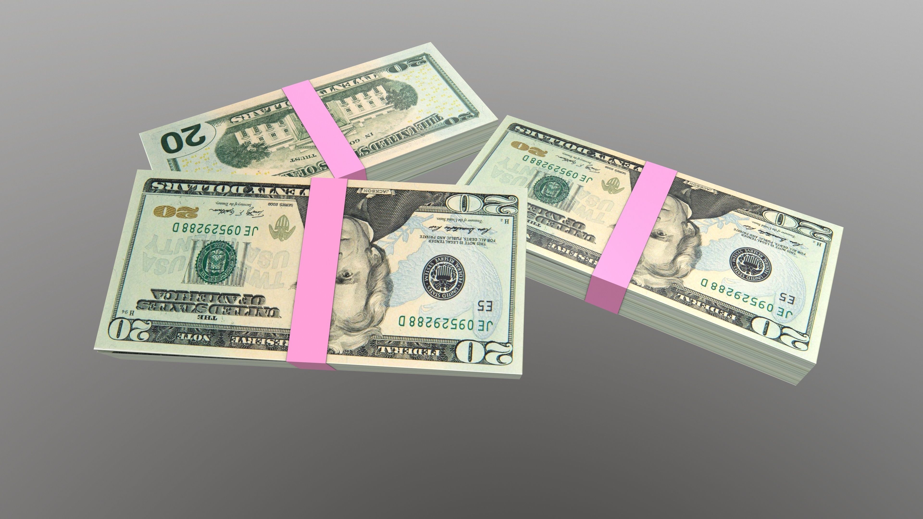 20 Dollar Note Currency Bundle AR VR PBR Low-poly 3D model_10