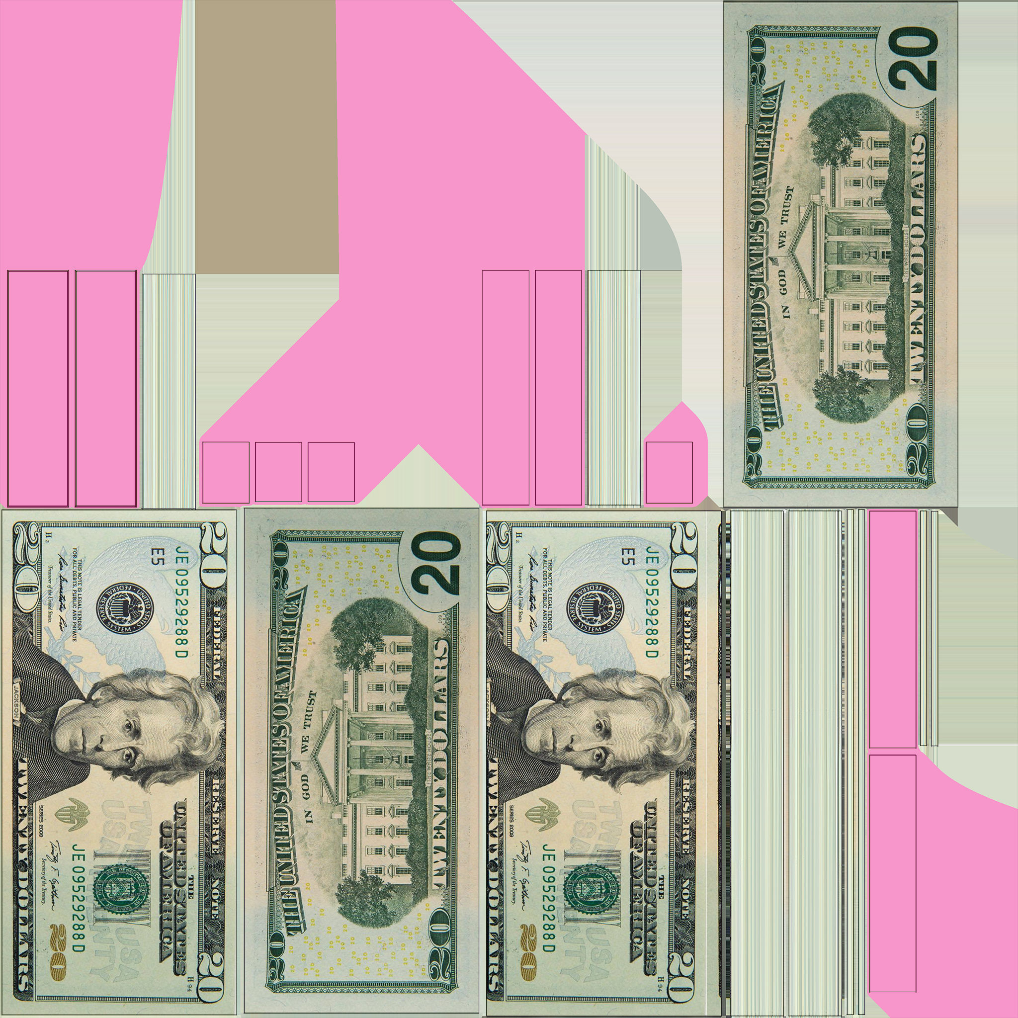 20 Dollar Note Currency Bundle AR VR PBR Low-poly 3D model_17