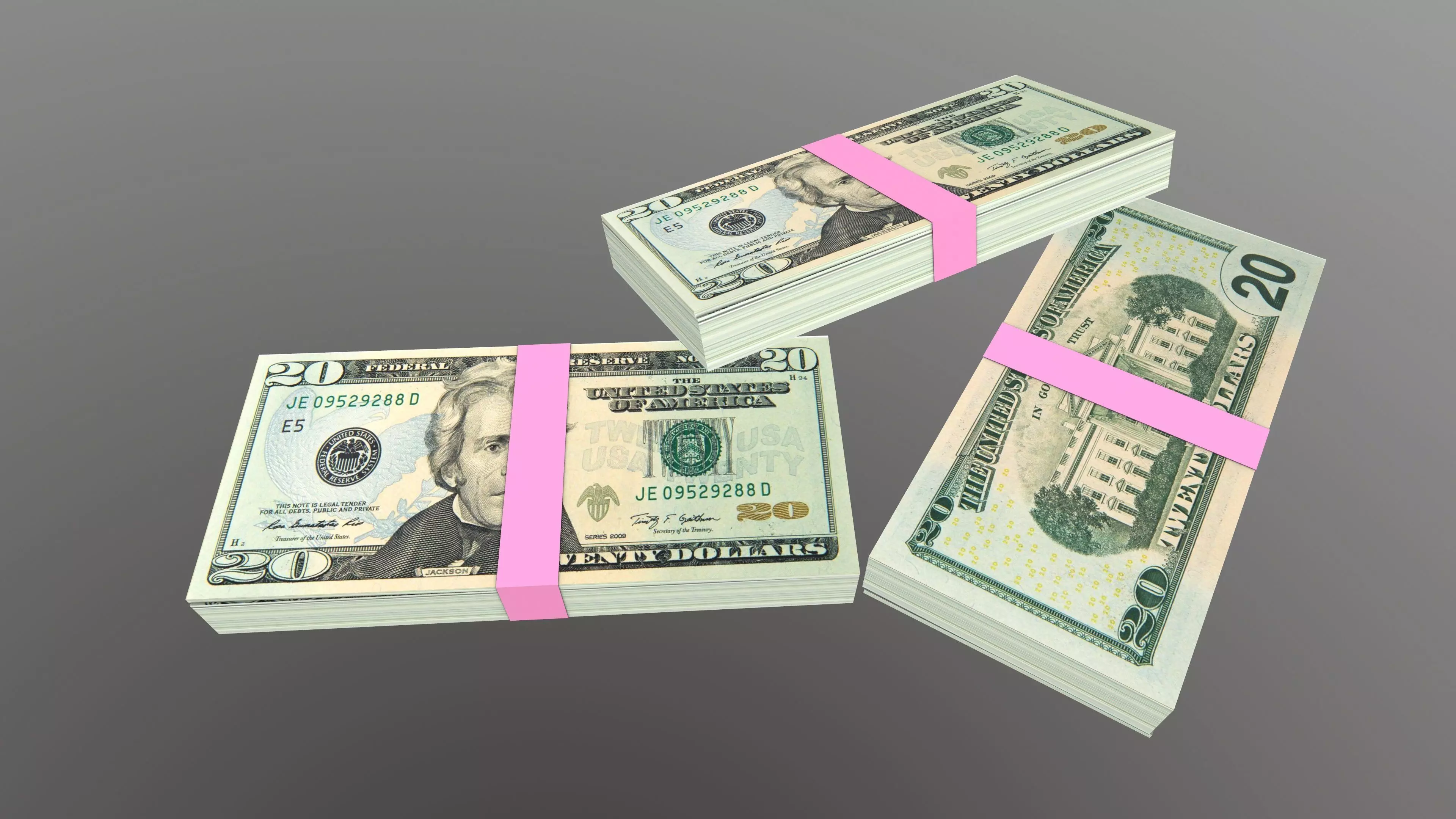 20 Dollar Note Currency Bundle AR VR PBR Low-poly 3D model_0