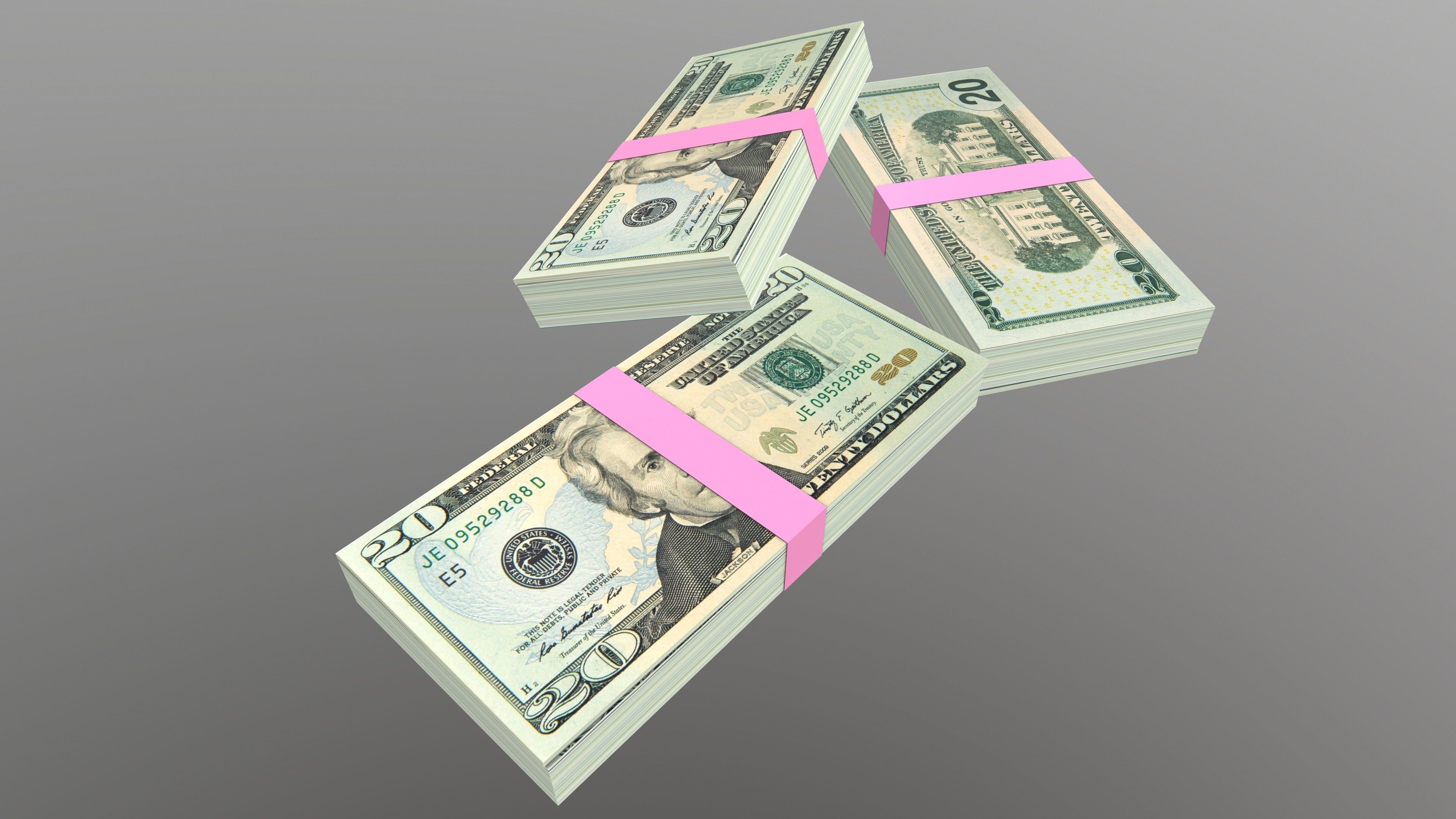 20 Dollar Note Currency Bundle AR VR PBR Low-poly 3D model_13