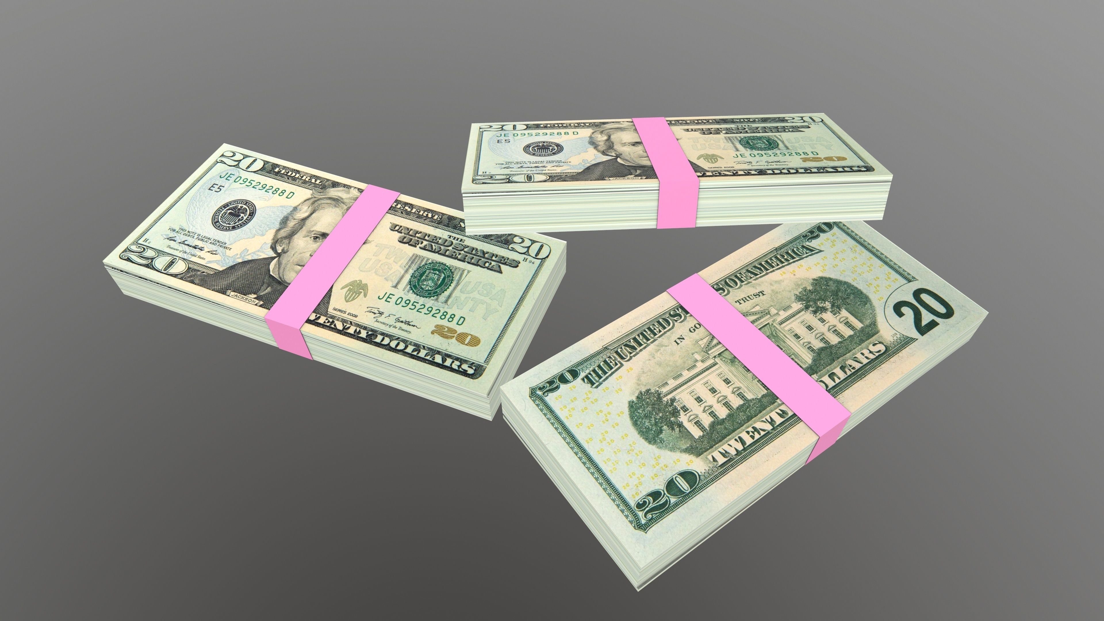 20 Dollar Note Currency Bundle AR VR PBR Low-poly 3D model_3
