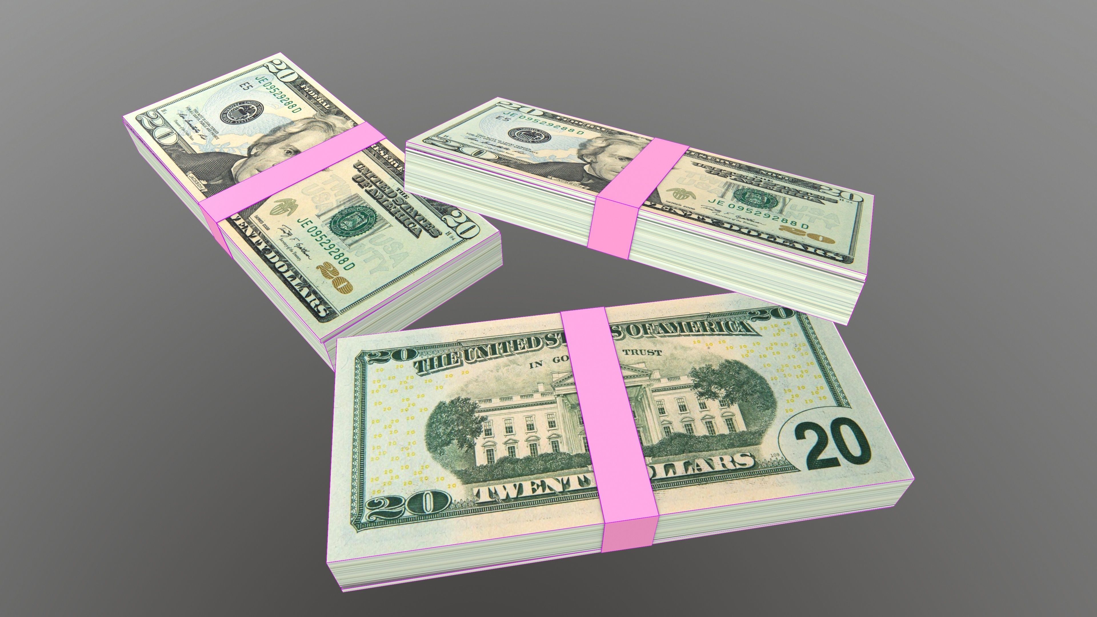 20 Dollar Note Currency Bundle AR VR PBR Low-poly 3D model_16