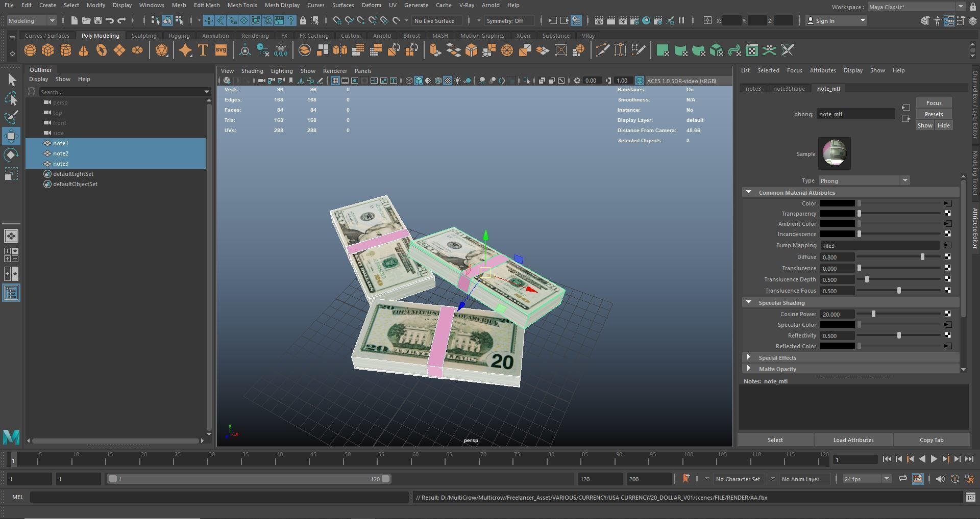 20 Dollar Note Currency Bundle AR VR PBR Low-poly 3D model_18