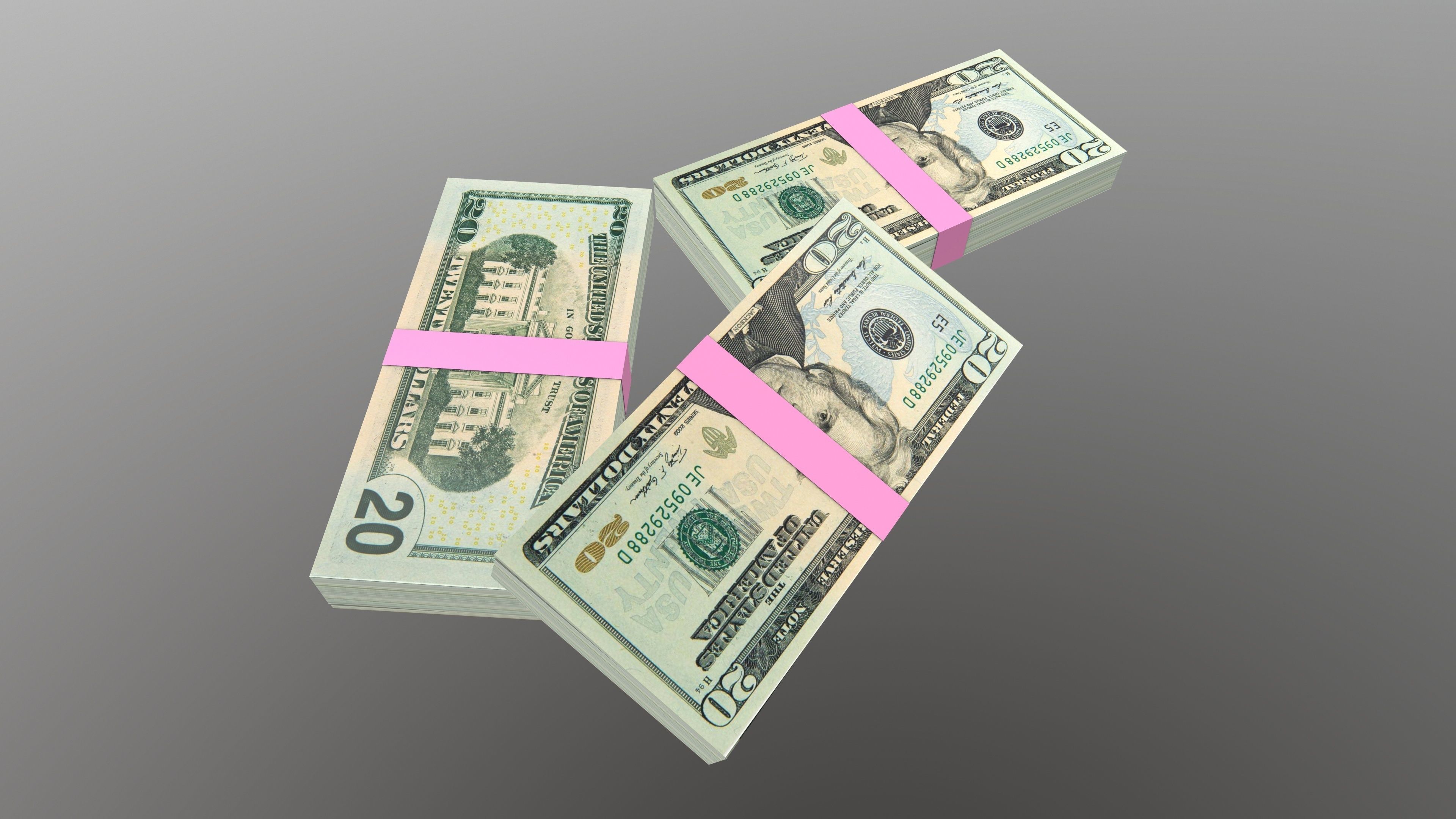 20 Dollar Note Currency Bundle AR VR PBR Low-poly 3D model_8