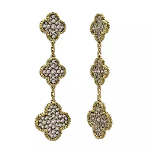 Magic Leaf  long Earrings pave diamond 3D print model