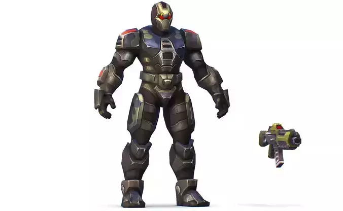 Sci-Fi Man Cyborg Drone Male Trooper Black Soldier Low-poly 3D model