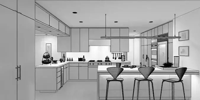 Modern Kitchen With Dining Table