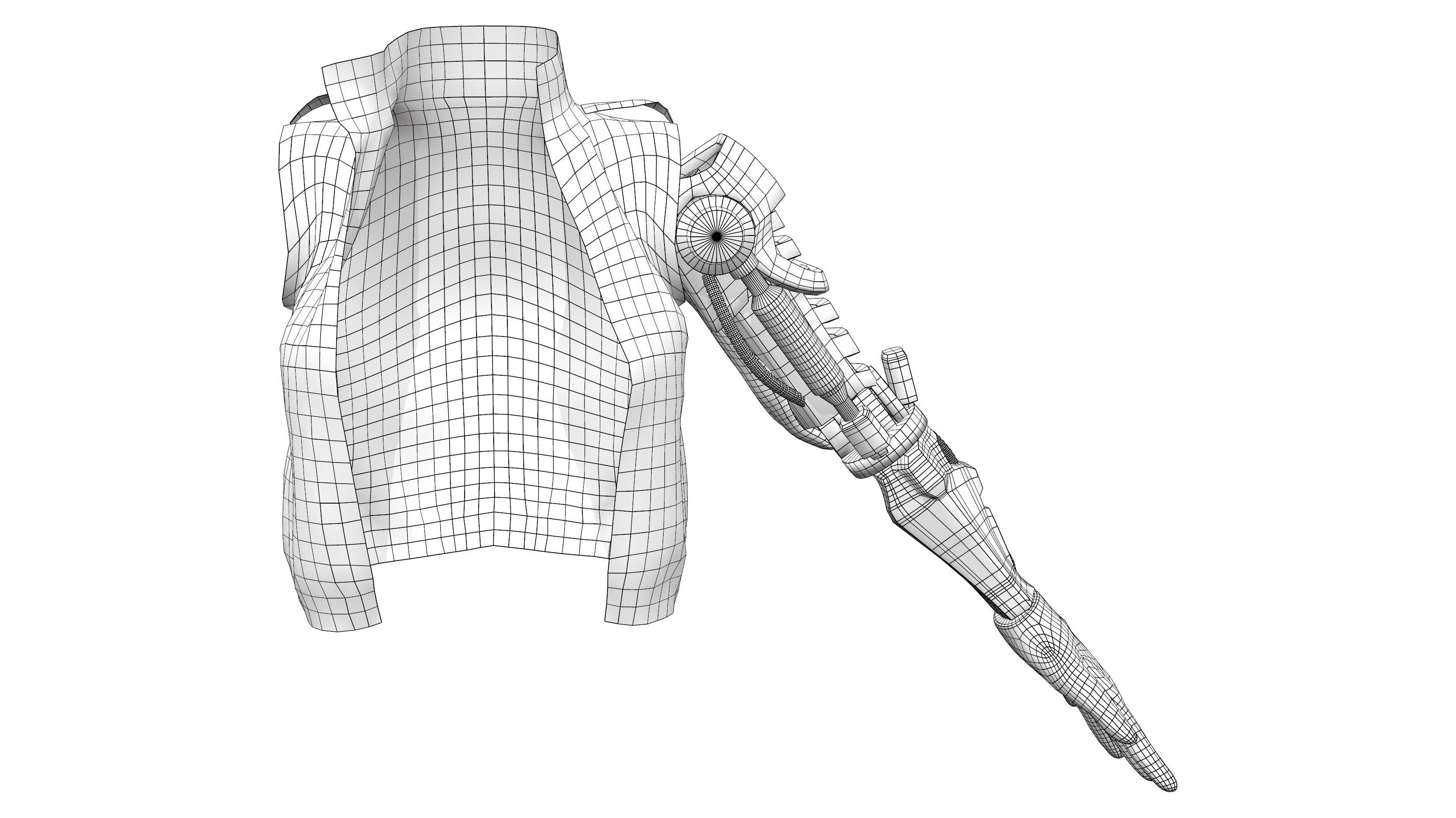 Robotic Arm Sleeveless Vest Female Jacket Low-poly 3D model_6