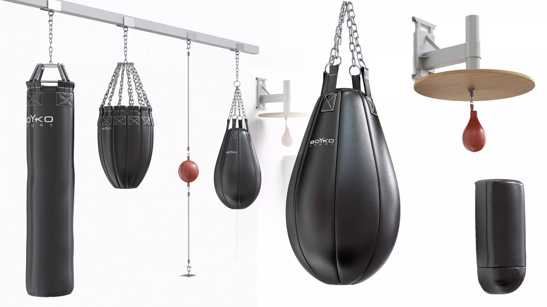 6 sports equipment for boxers gloves set pads punch bag 3D model