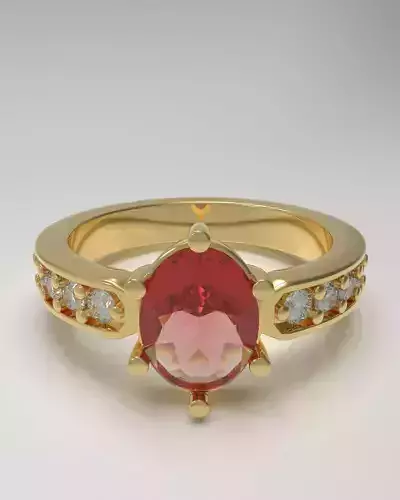 Engagement ring with oval gem 3D print model 3D print model