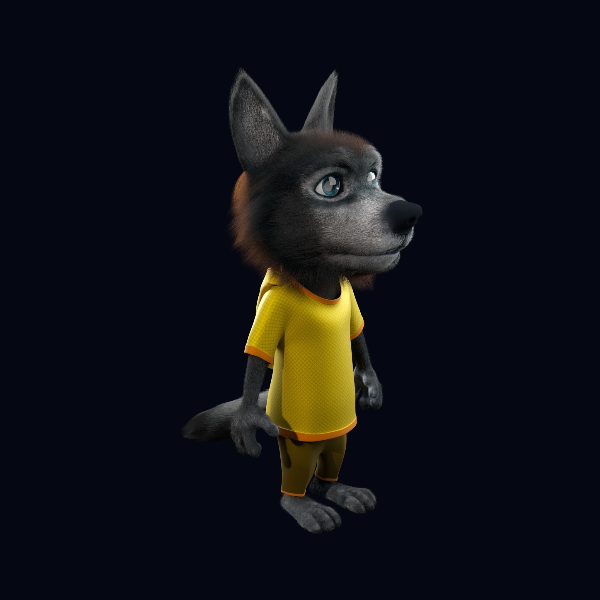 Cartoon Young Wolf Rigged 3D model_7