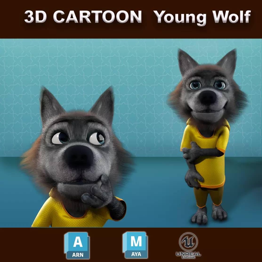 Cartoon Young Wolf Rigged 3D model_0