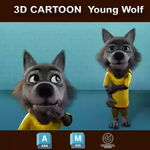 Cartoon Young Wolf Rigged 3D model